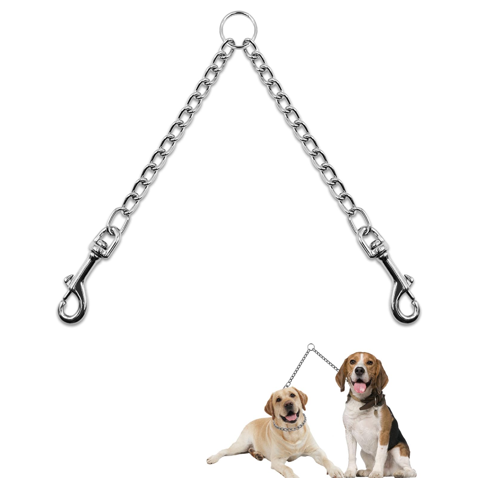 Mystercome Metal Double Dog Leash Chew Proof Chain Leash 2 Way No Tangle Coupler Anti Chew Dog Leash Extension Splitter Lead For