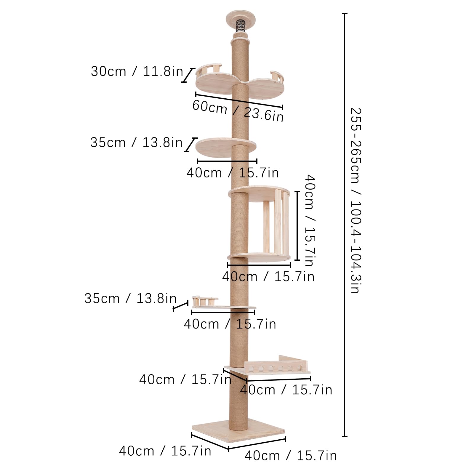 100.4-104.3Inch Cat Furniture, Tall Wood Cat Tower Tree, Modern Cat Tree Cat Furniture, Wood Color Cat Tree Branch For Large Cat