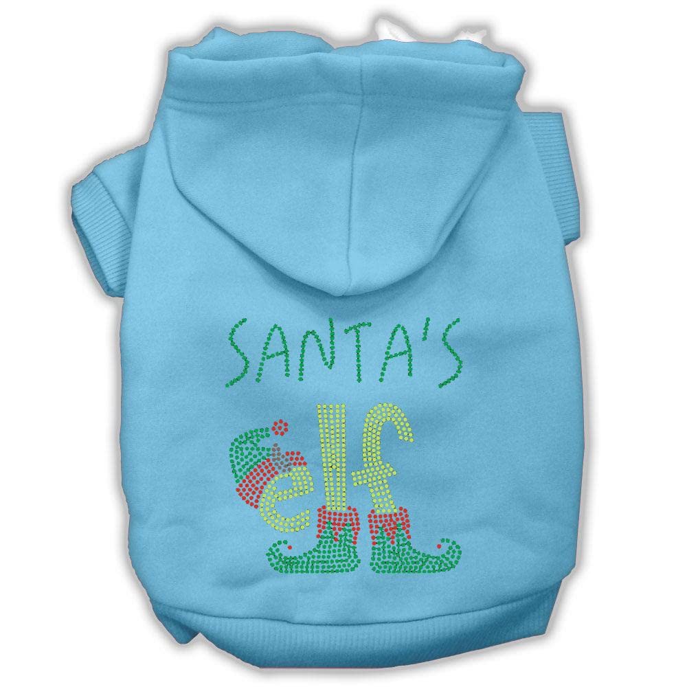 Christmas Pet, Dog & Cat Hoodie Rhinestone, 'Santa'S Elf' Baby Blue 3Xl (25-35 Lbs.)