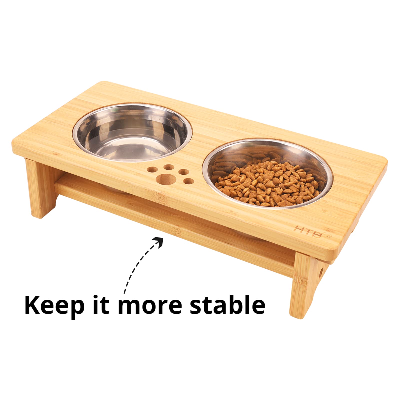 HTB Elevated Dog Bowls,Raised Dog Bowl Stand with 2 Stainless Steel Bowls,Elevated Raised Dog Bowls for Large Medium Small Sized