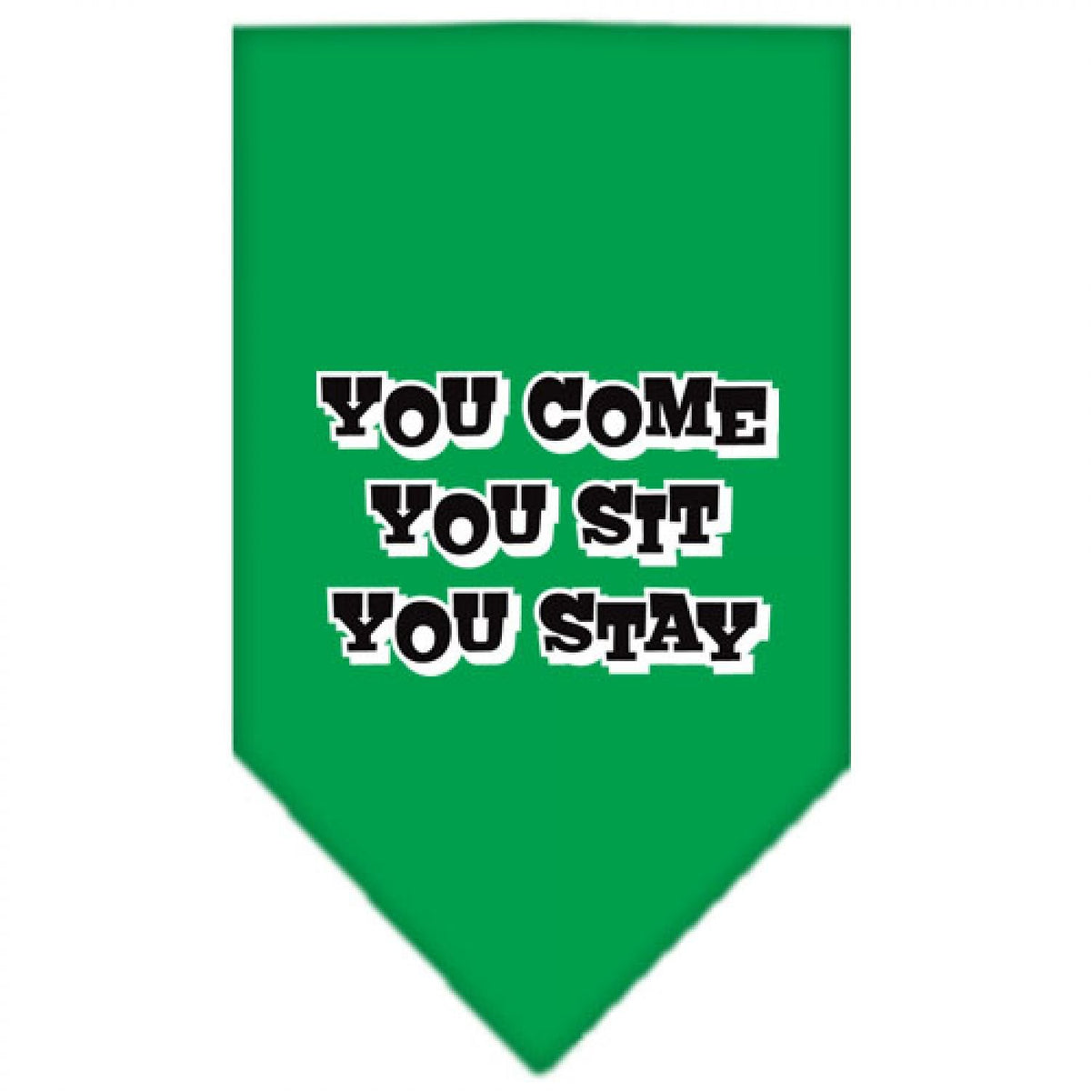 Pet and Dog Bandana Screen Printed, &quot;You Come, You Sit, You Stay&quot; Emerald Green Small