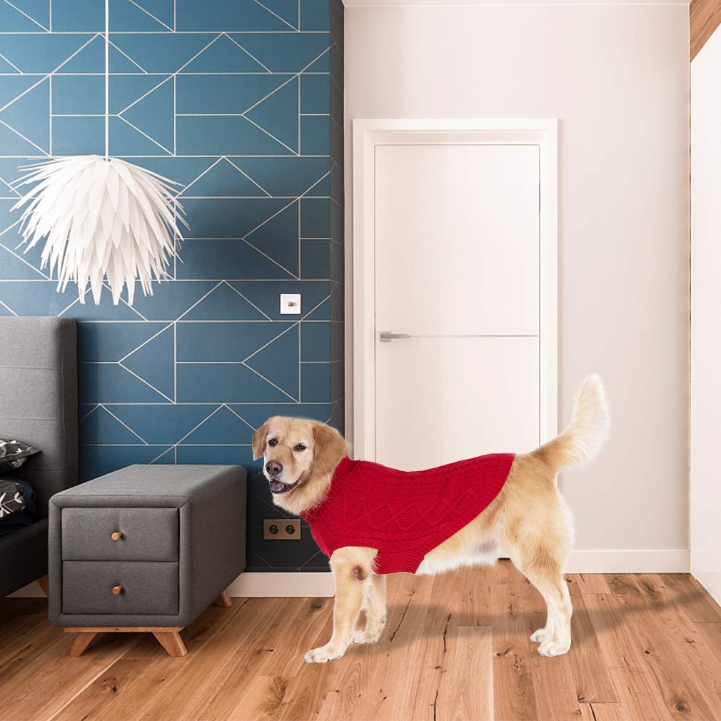 Bingpet Dog Knitted Sweaters - Turtleneck - Classic Cable Knit Dog Jumper Coat Warm Sweartershirts Outfits For Dogs Cats In Autu