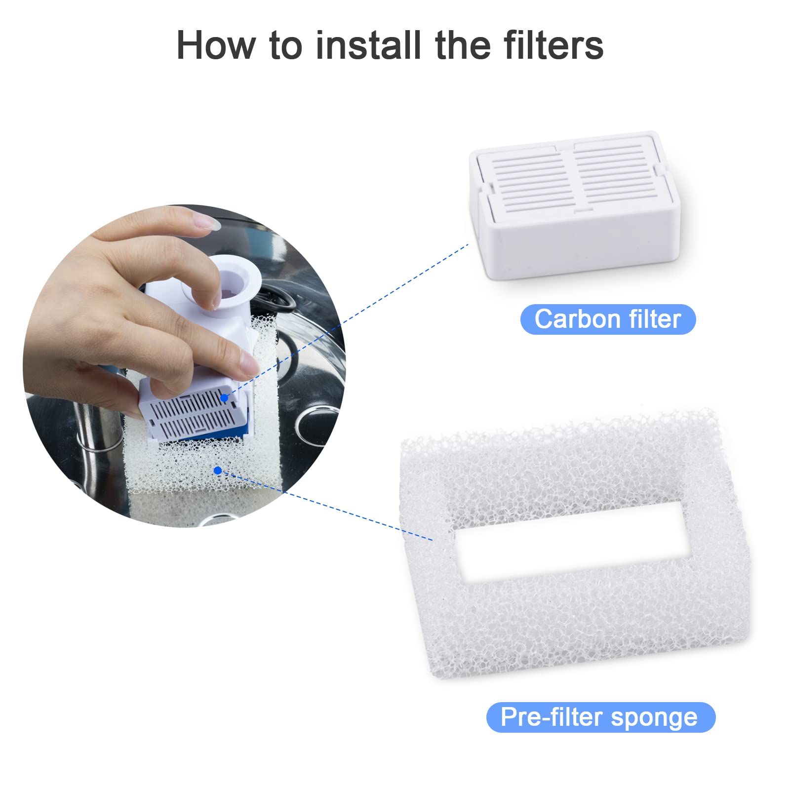 Wonder Creature Cat Fountain Filter For Aurora, Cupcake And 360?Stainless Steel Cat Water Fountain, 8 Carbon Filters 2 Foam Filters Ceramic Cat Fountain Water Dispenser Dog Fountain Filters Pack