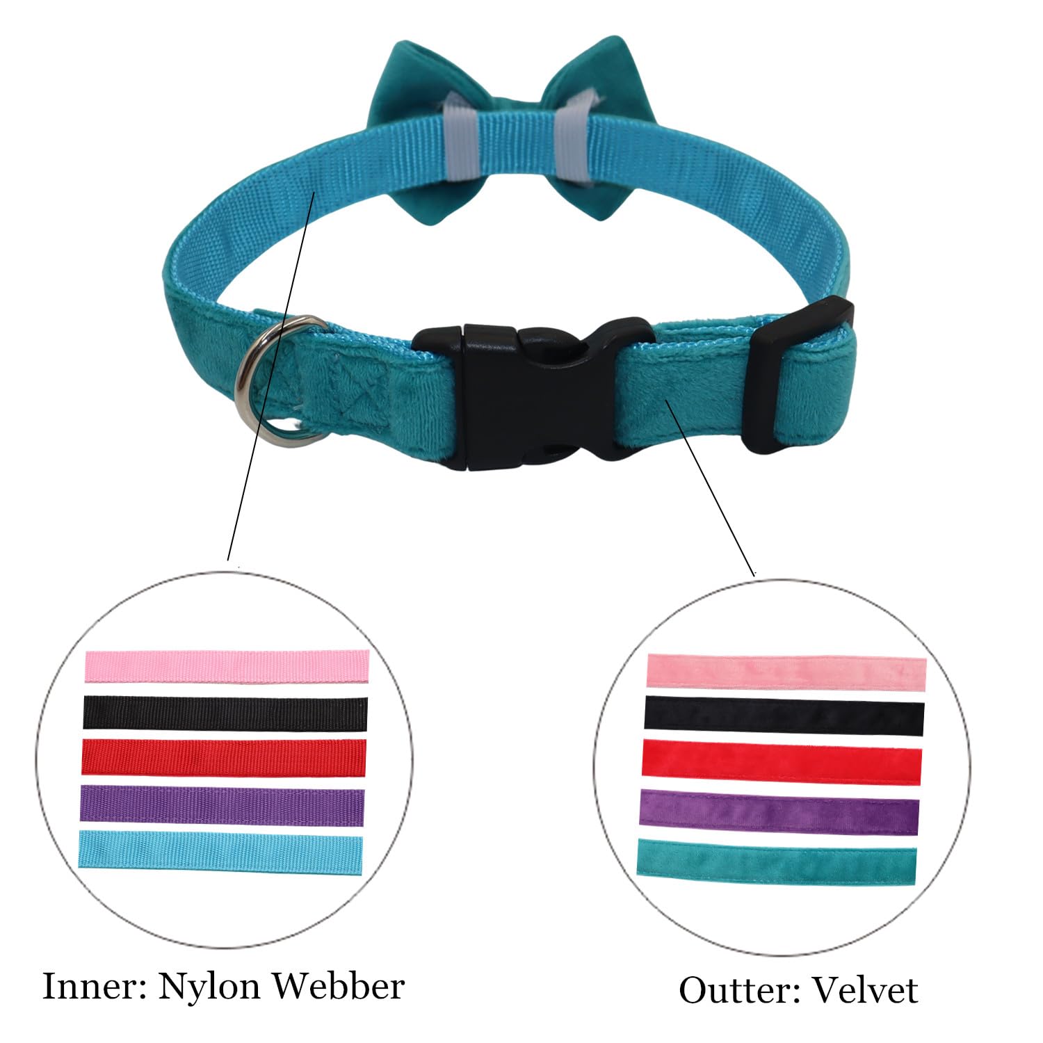 Wdpaws Dog Collar With Bowtie Soft Velvet Material With Quick Release Buckle For Medium Dogs (Blue, M)
