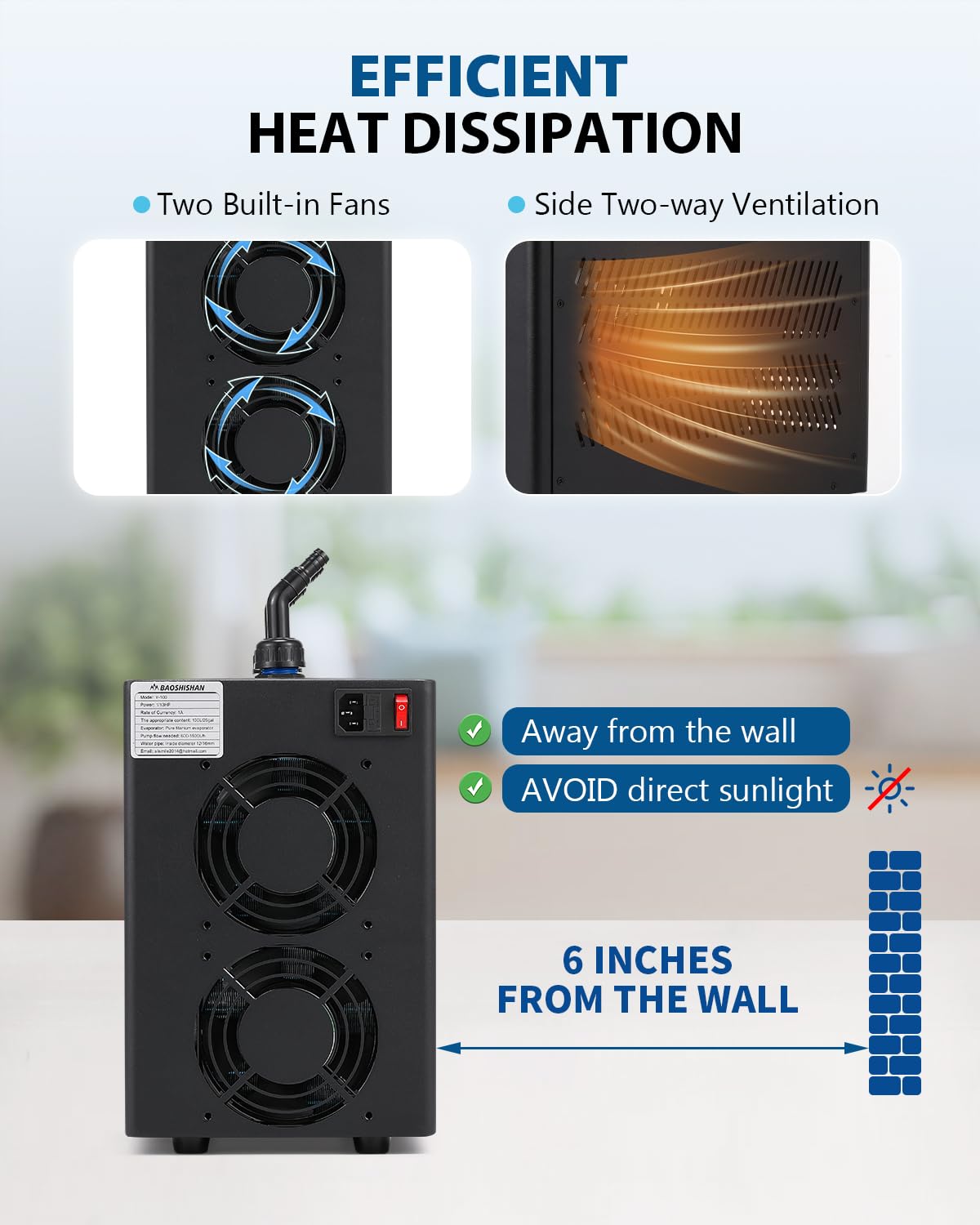 BAOSHISHAN 100L Aquarium Chiller 26gal 1/13 HP Water Chiller for Fish Tank with Compressor Refrigeration Special Quiet Design fo