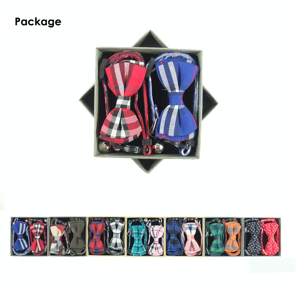 Cat Collar Breakaway with Bell and Bow Tie, Plaid Design Adjustable Safety Kitty Kitten Collars Set of 2 PCS(6.8-10.8in) (Red&Bl