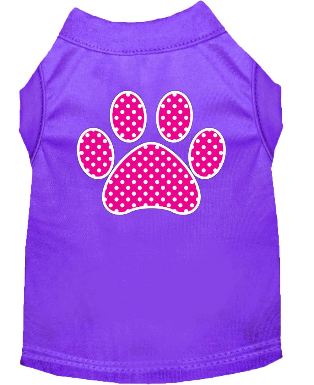 Pet Dog & Cat Shirt Screen Printed, 'Pink Swiss Dot Paw' Purple 2Xl (20-25 Lbs.)