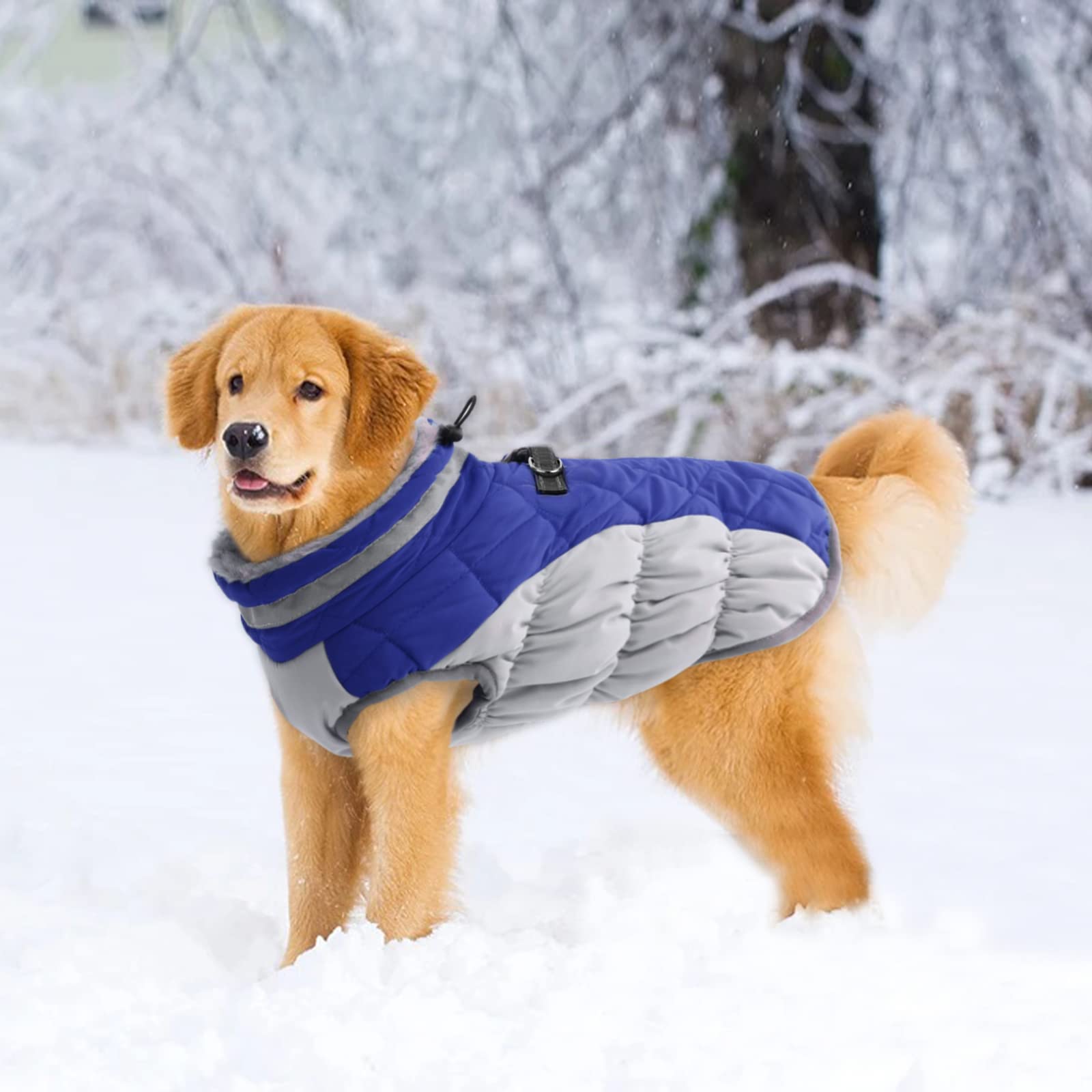Lelepet Warm Dog Winter Coat Waterproof Dog Jacket With Harness Built In, Reflective Fleece Vest, Adjustable Neckline, Zippered
