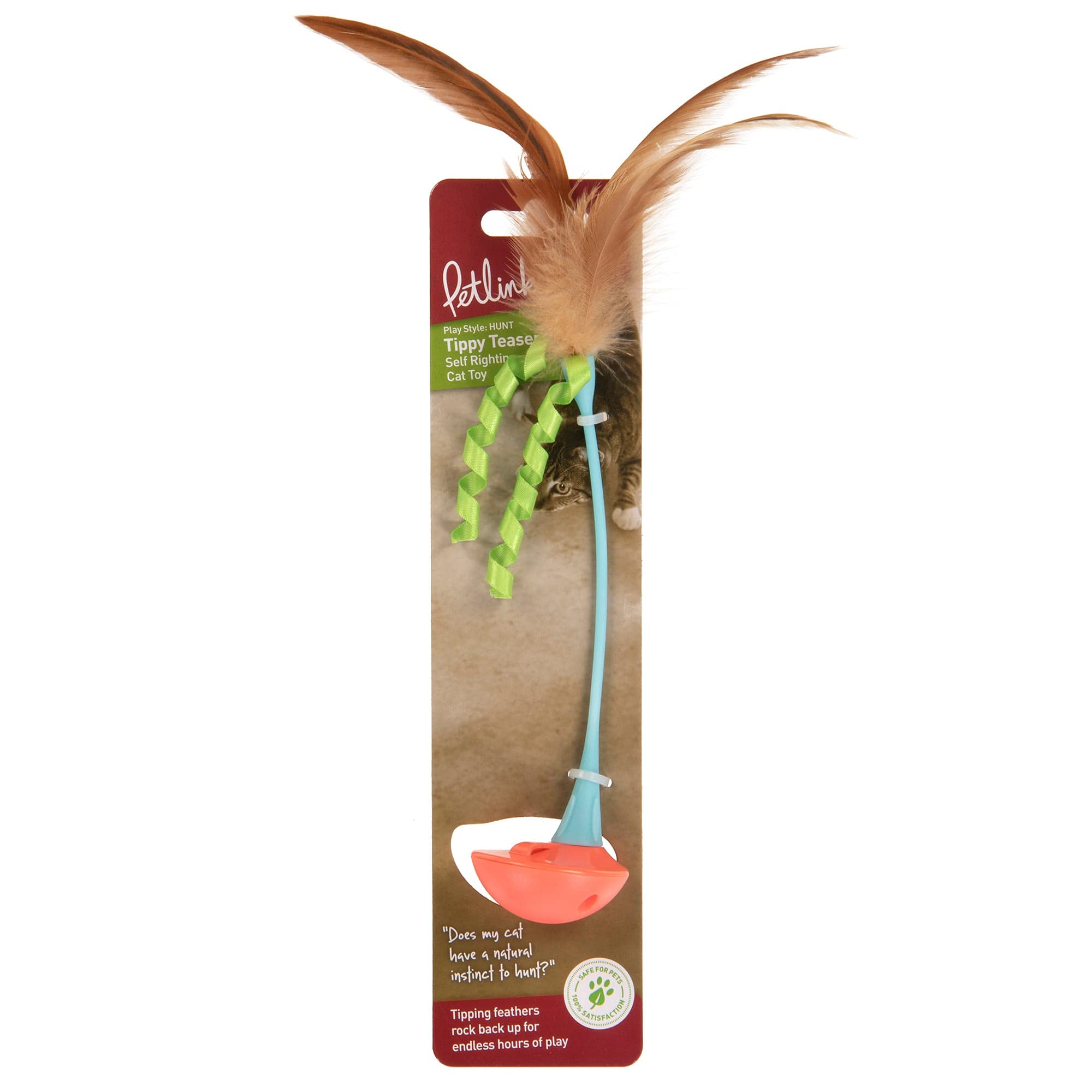 Petlinks Tippy Teaser Self Righting Feather Toy for Cats & Kittens, Rocks & Sways, Fun & Engaging Play - Multi Color, One Size -Like New