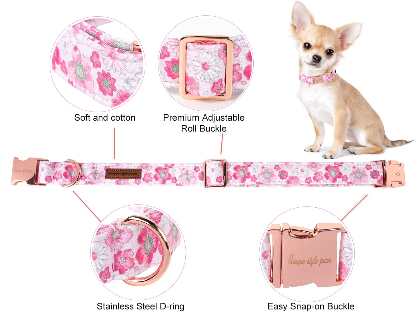 Unique Style Paws Summer Dog Collar, Cute Pink Dog Collar With Flower Pattern, Comfy&Breathable Puppy Collar For Dog,Cats Gifts