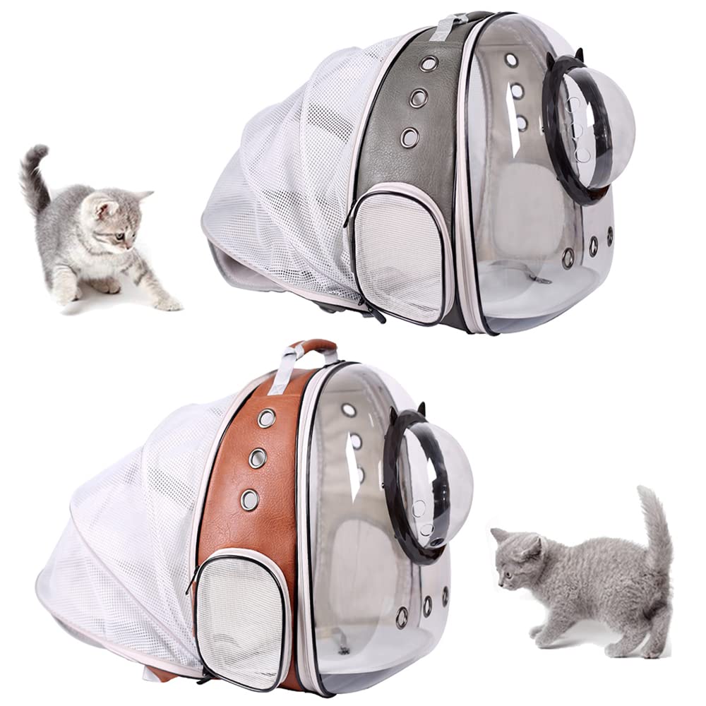 Expandable Cat Carrier Backpack, Backpack For Cats Kitten Small Puppy, Airline Approved Cat Bubble Backpack, Space Capsule Astronaut Carrier (Brown, Back Extension)