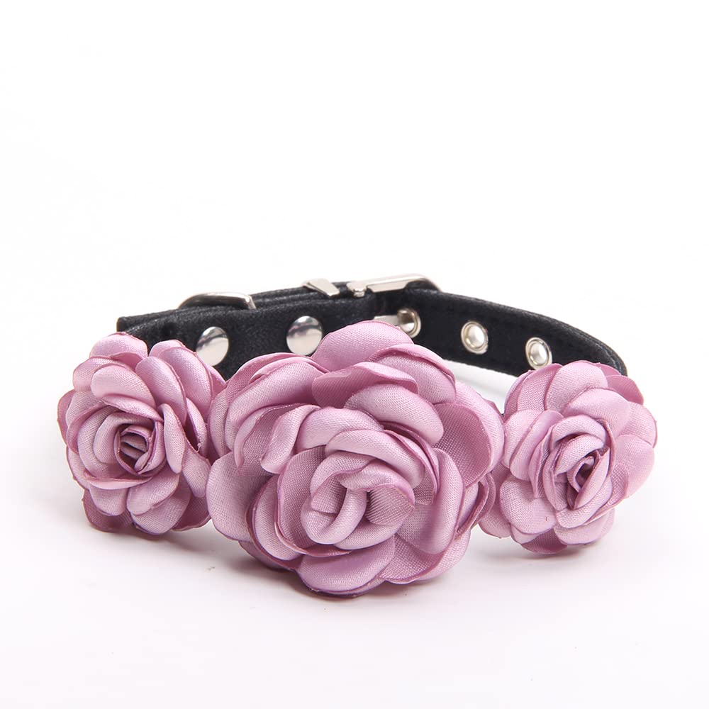 Sks Pet Roses Collar Necklace For Small Dogs Cats Girl Teacup Yorkie Handmade Adjustable Size M Purple(11~13Inch)