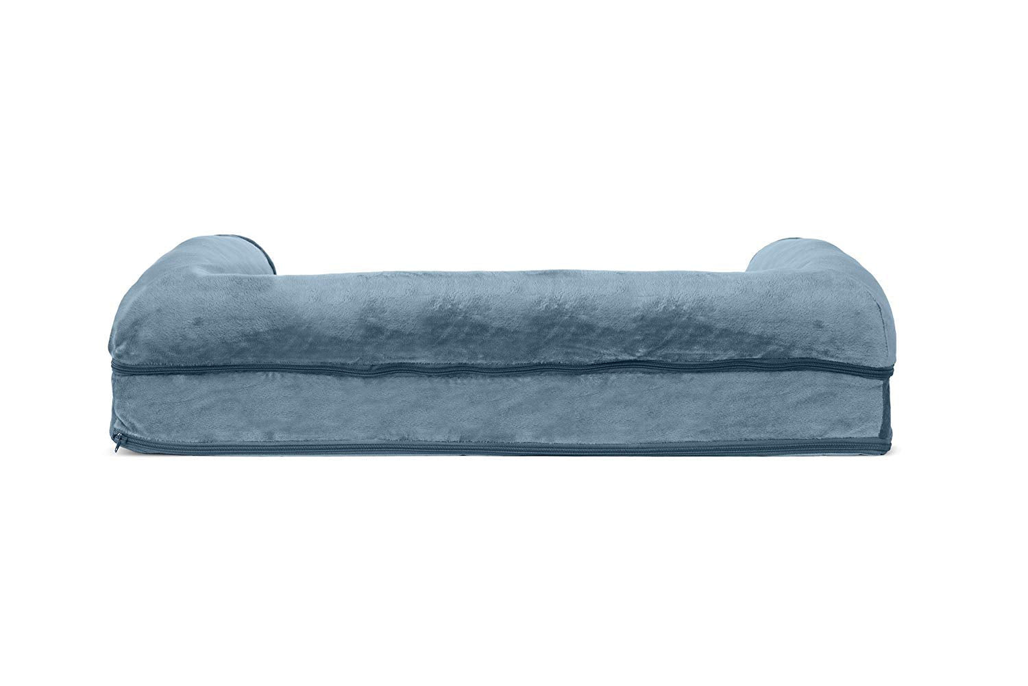 Furhaven Orthopedic Dog Bed For Medium/Small Dogs W/ Removable Bolsters & Washable Cover, For Dogs Up To 35 Lbs - Faux Fur & Velvet Sofa - Harbor Blue, Medium