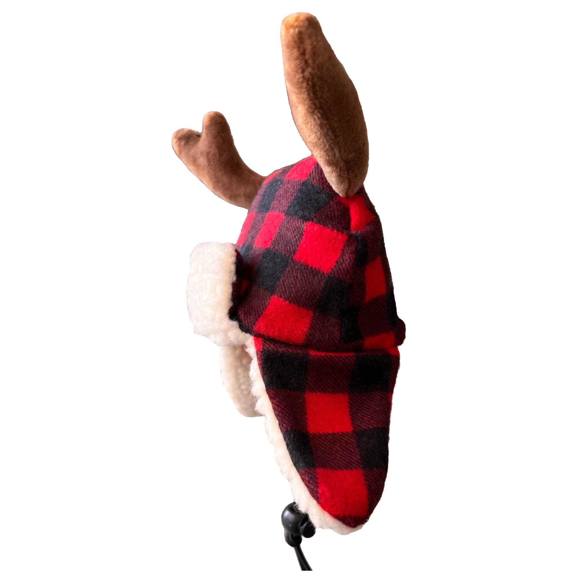 Huxley & Kent Pet Hat | Antler Buffalo Check | Large Red Plush Holiday Accessory for Dogs/Cats