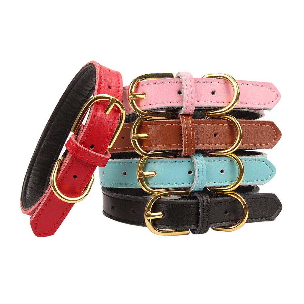 Aolove Basic Classic Padded Leather Pet Collars For Cats Puppy Small Medium Dogs (Large, Red)