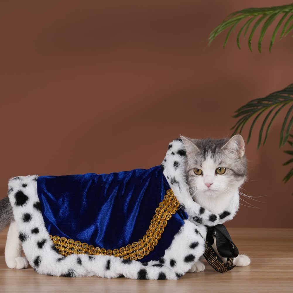 Lovelyshop Pet Serial Lux Fur Blue Cat Dog Cloak For Halloween Costumes, King Queen Prince And Princess Cosplay-S