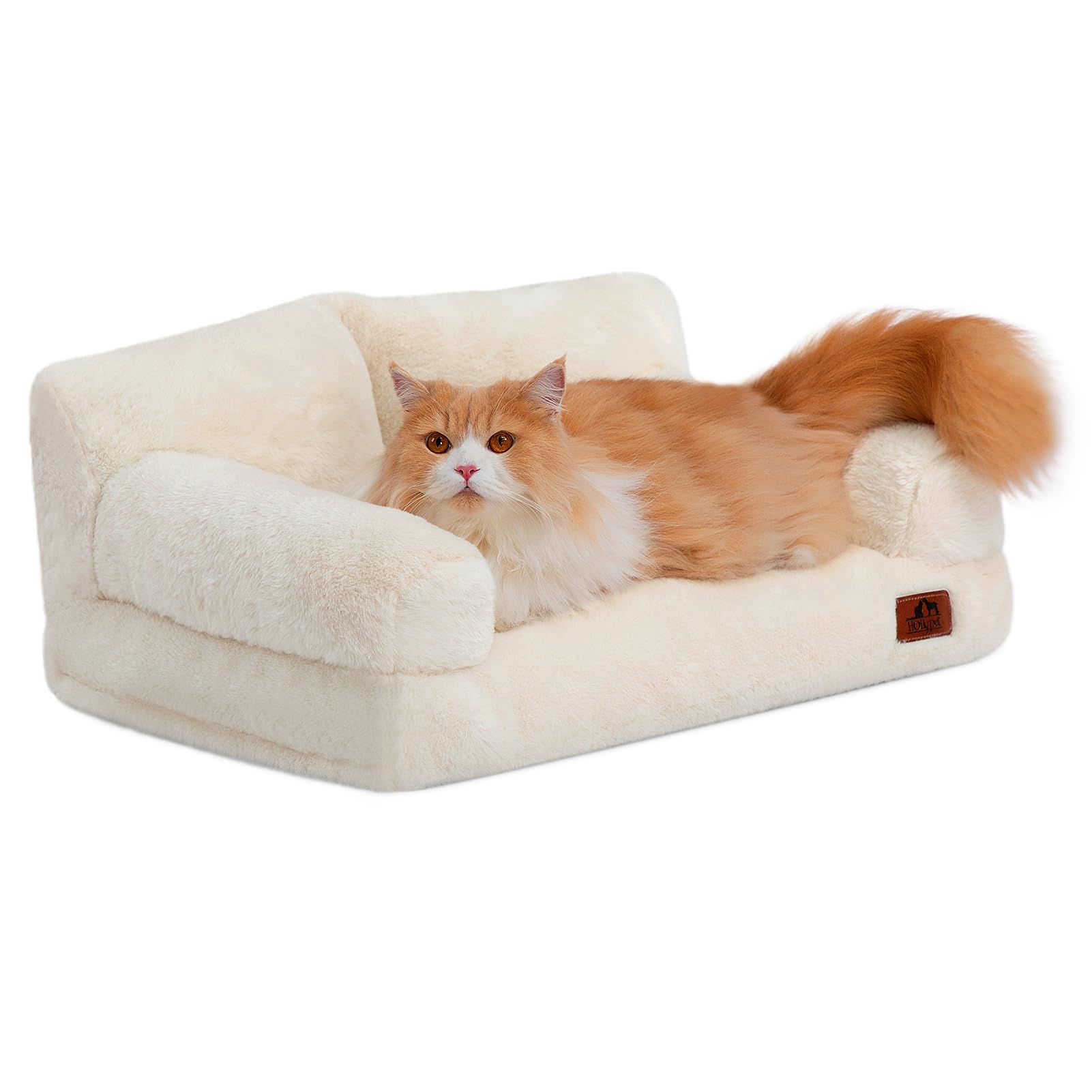 Hollypet Fluffy Dog Cat Bed Pet Couch Beds Plush Soft Warming Washable Puppy Bed for Small Medium Dogs and Large Cats, Light Pin
