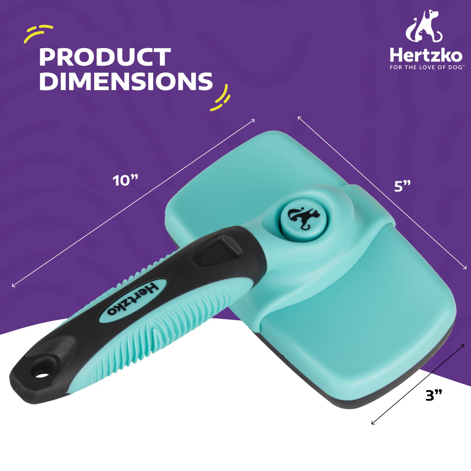 Hertzko Dog Brush For Shedding - Self Cleaning Slicker Brush For Dogs And Cats - Gently Removes Loose Hair, Tangles, And Dirt - Grooming Brush Suitable For Long Or Short Coats - Aqua