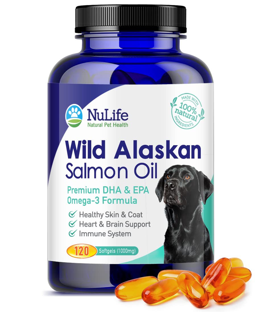 Pure Wild Alaskan Salmon Oil for Dogs, Omega 3 Fish Oil Supplement for Healthy Skin & Shiny Coat, Prevents Itchy Skin, Skin Alle