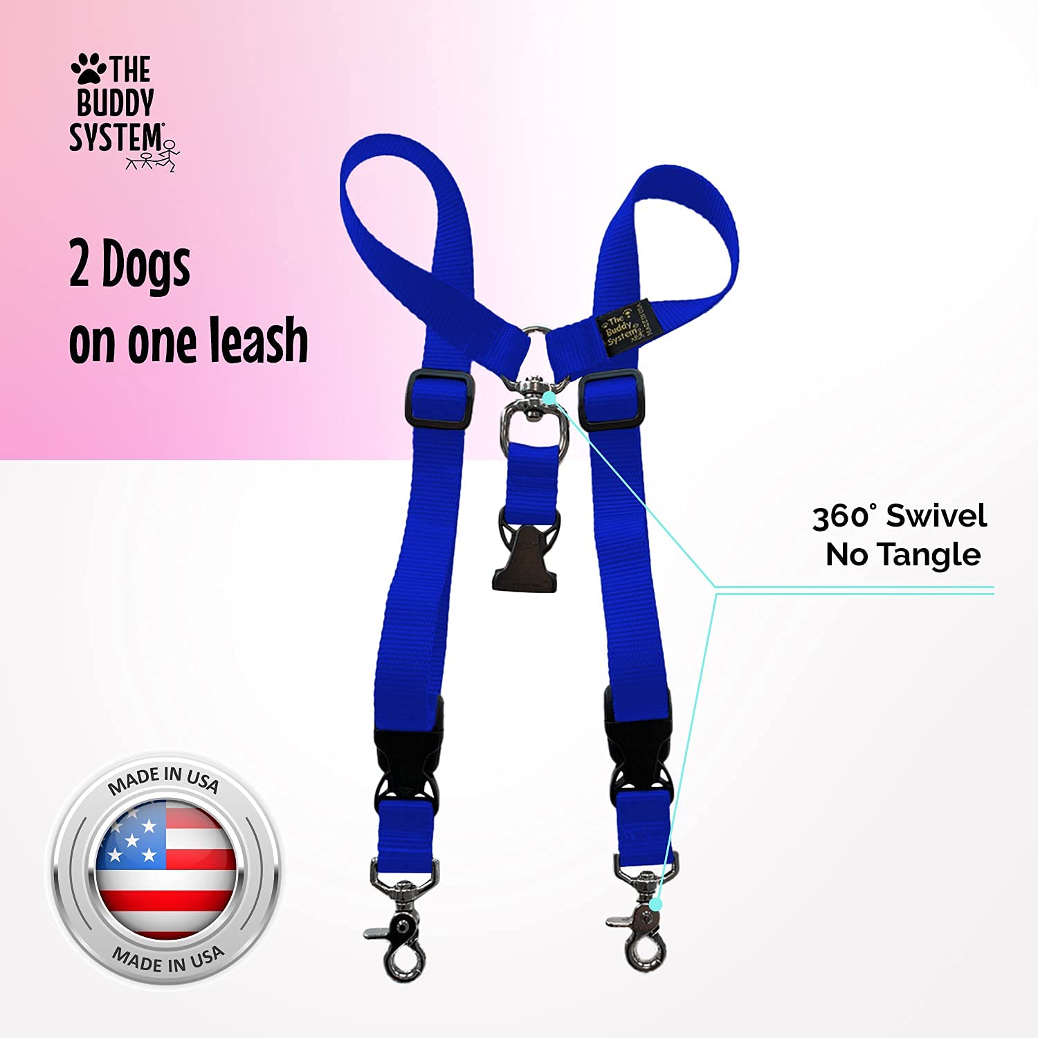The Buddy System Accessories For Our Dog Leashes Made In Usa (Double Buddy, Regular Dog Blue)