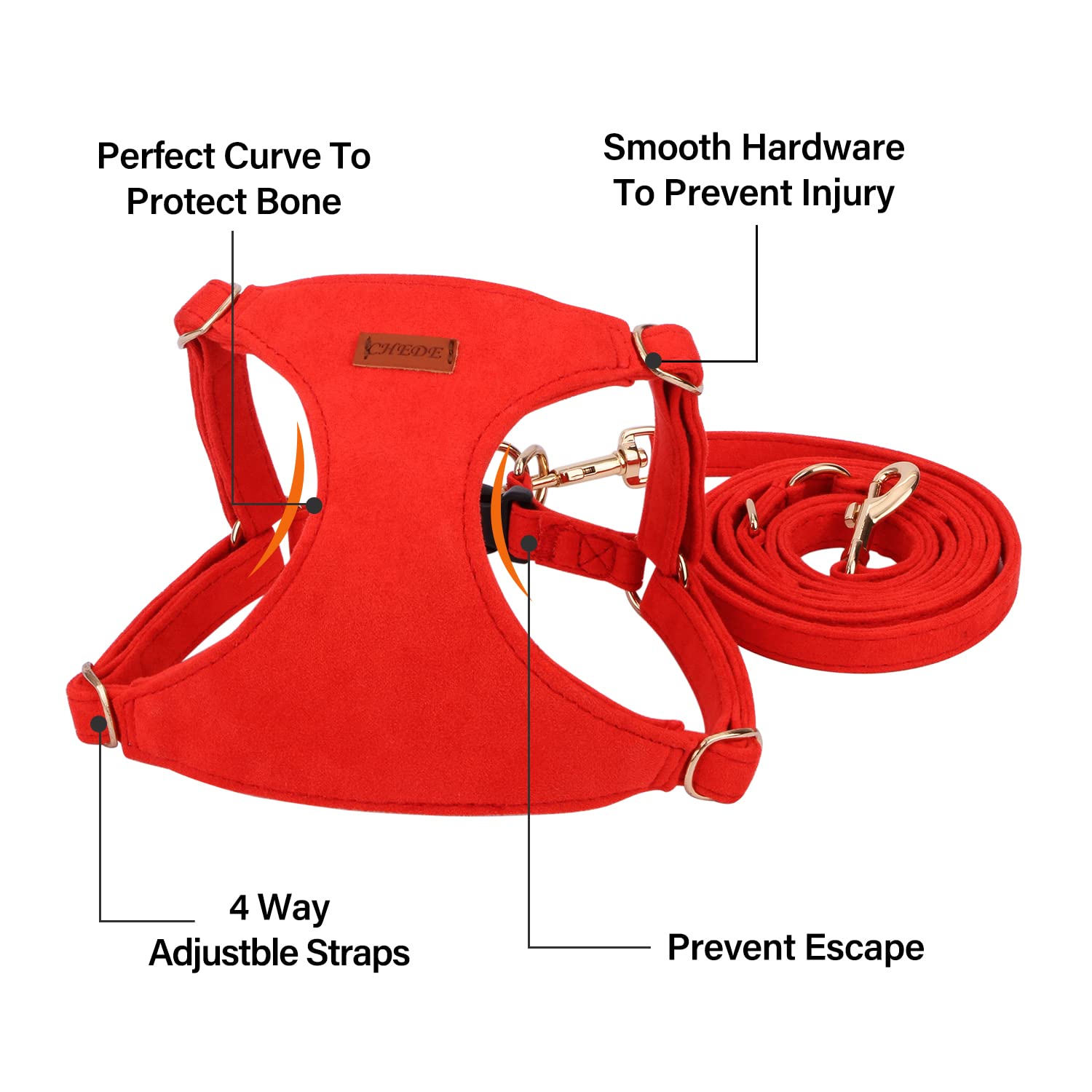 Chede No Pull Puppy Harness And Multifunction Dog Leash Set- 8 Colors Soft Adjustable No Choke Escape Proof Cute,Lightweight Pet Vest Harness For Small And Medium Dog (M, Red)