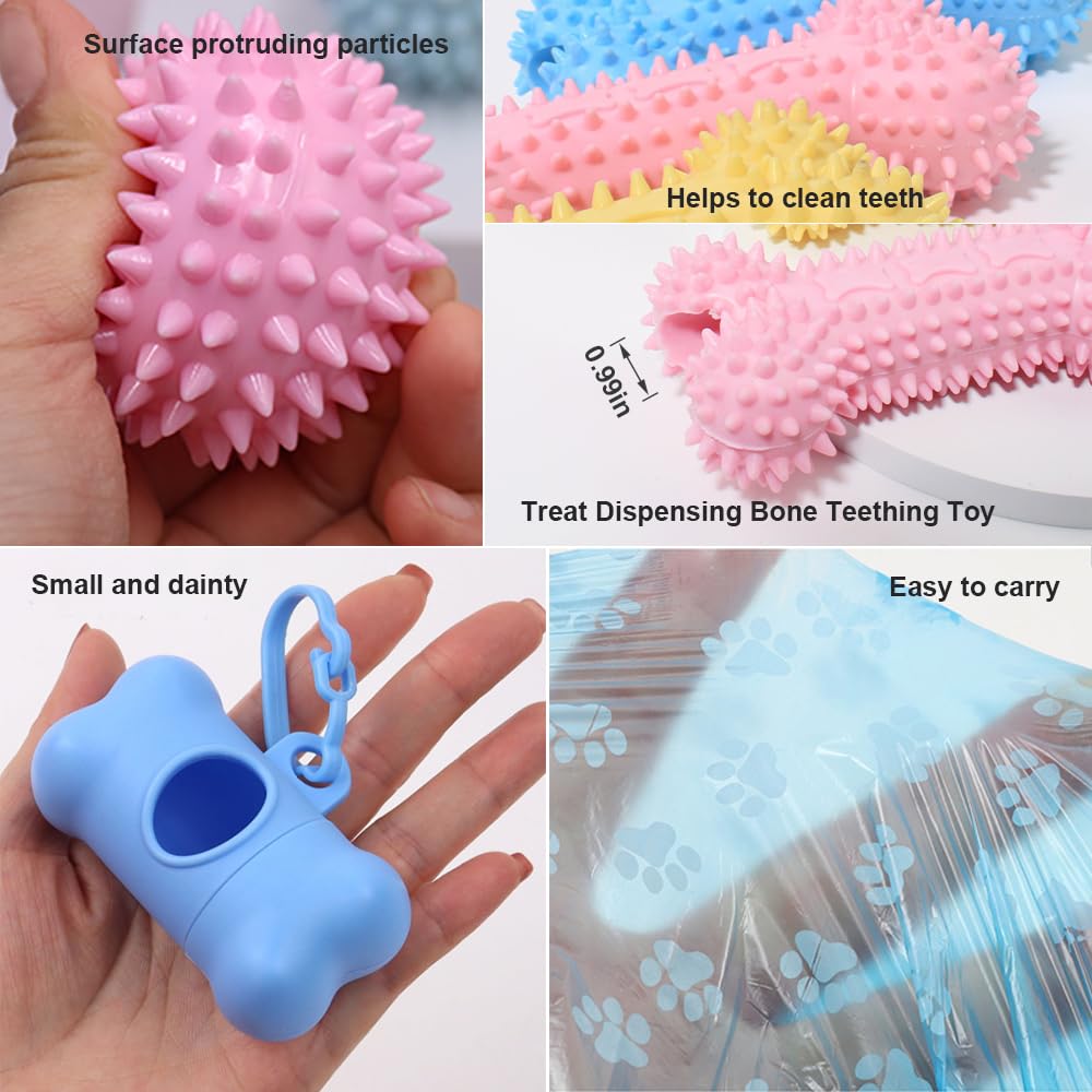 BSISUERM 12 Pack Puppy Toys for Boredom, Squeaky Dog Chew Toys Set with Ropes, Bone Toy and Treat Ball for Small Dogs Teething,
