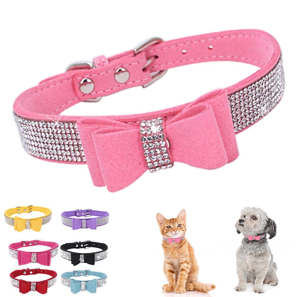 Dog Collar With Bowtie Small,Rhinestone Bling Diamond Sparkly Crystal Jewel Cute Adjustable For Small Medium Large Girl Puppy Ca