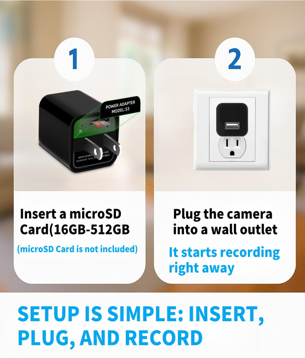 Tusionwin Smart Camera Charger - Best Mini Camera For Pets Nanny - Full Hd 1080P Usb Charger With Built-In Video Recorder - No W