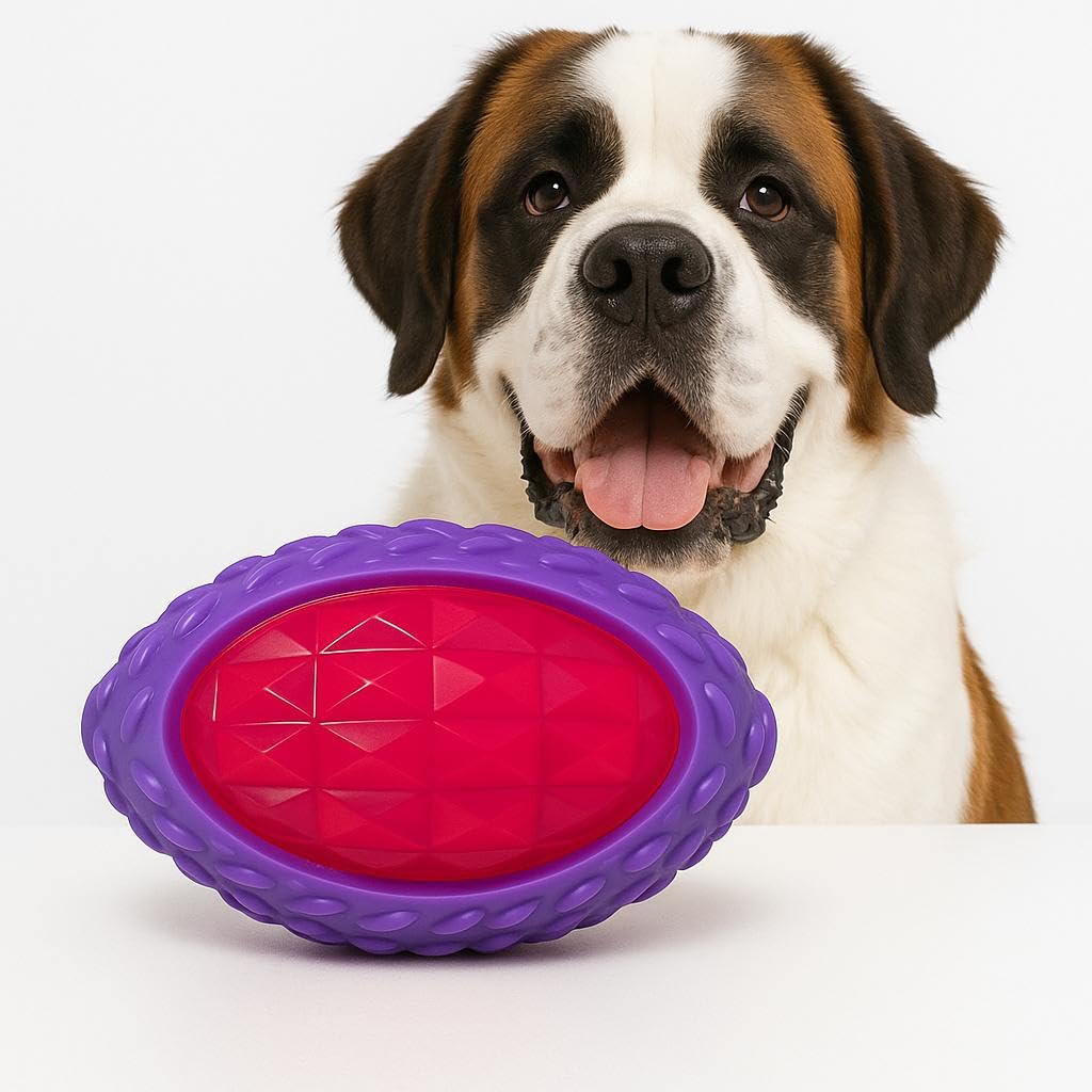 WAGGYTAILS Deluxe Quality Squeaky LED Multi teether Rugby Ball for Dogs (Made in U.S.A) 15 x 8 cm | Rubber Chew Toy with Flashin