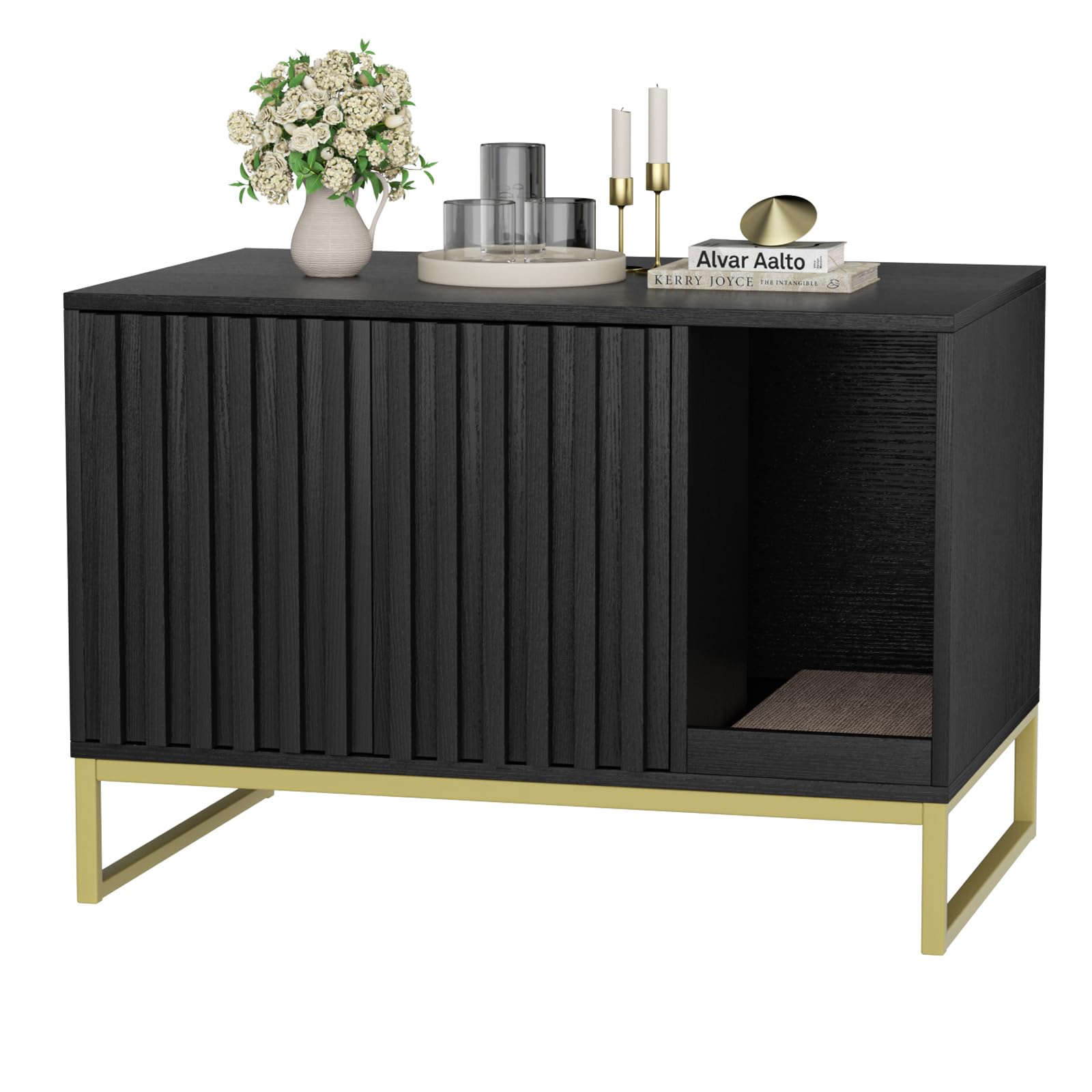 Halitaa Litter Box Enclosure, Modern Cat Litter Box Furniture Hidden Litter Box With Scratch Pad, Cat Washroom House End Table, 