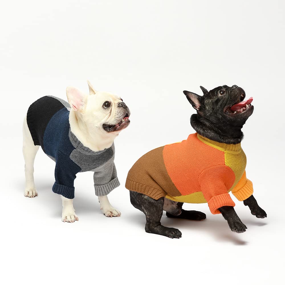 Fitwarm Color Block Dog Sweater, Knitted Pet Coat, Dog Winter Clothes For Small Dogs Boy Girl, Cat Apparel, Orange, Yellow, Coff