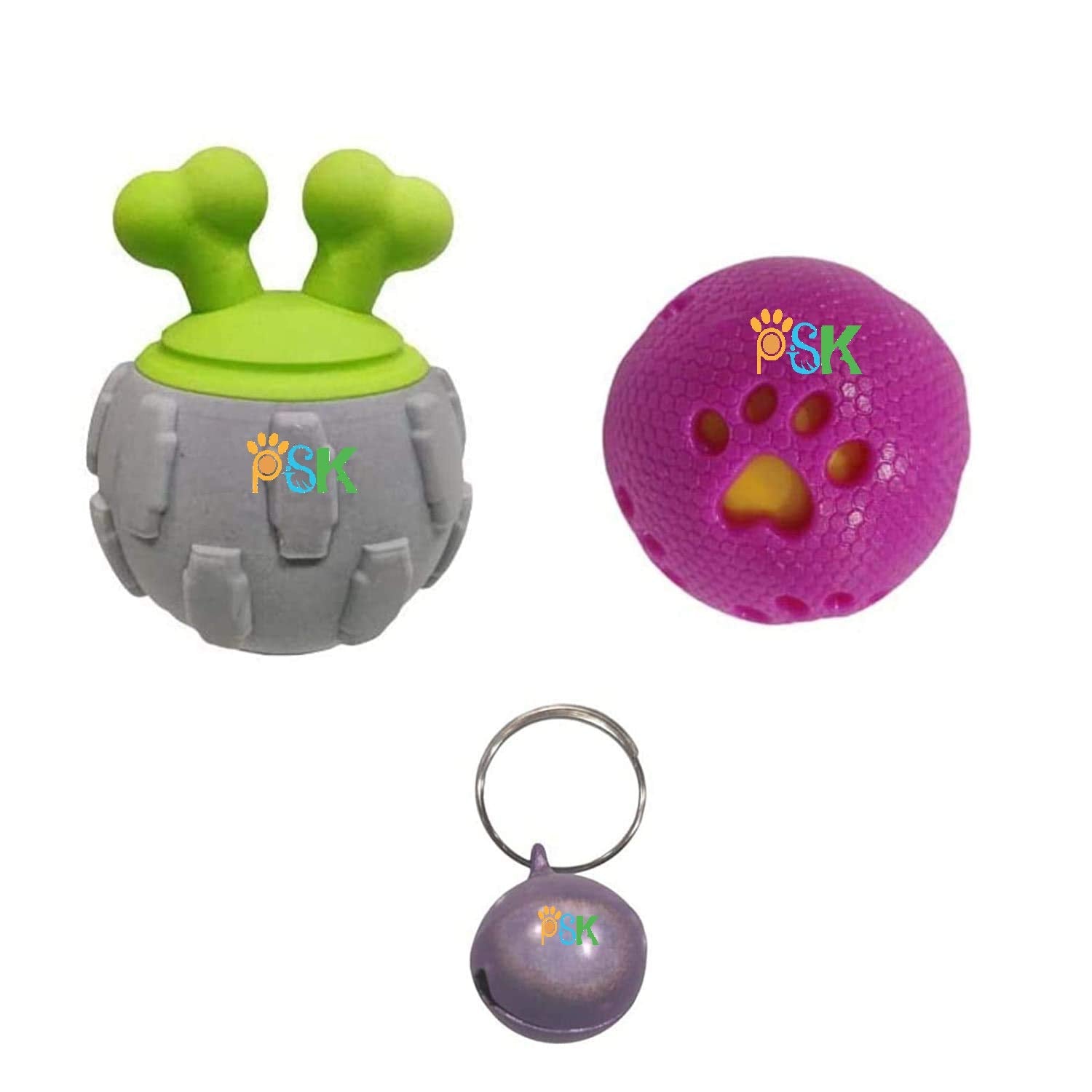 Psk Pet Mart Squeaky Tpr & Foam Made Rubber Ball With Horn Chew Toy For Dogs & Puppies + Hard Squeak Ball In Ball (Combo Of 2) F