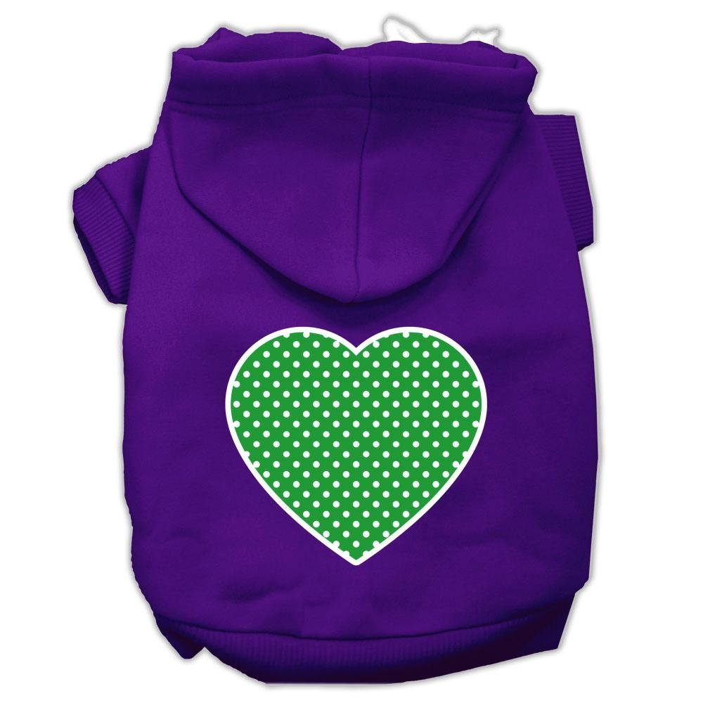 Pet Dog & Cat Hoodie Screen Printed, 'Green Swiss Dots Heart' Purple Xs (0-3 Lbs.)