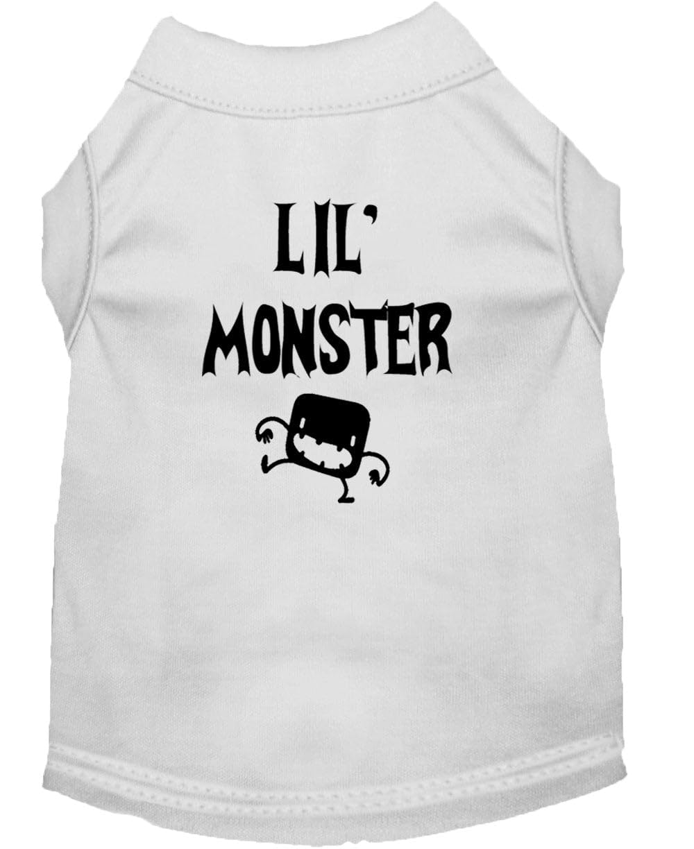 Halloween Pet Dog & Cat Shirt Screen Printed, Lil Monster White XL (14-20 lbs.)