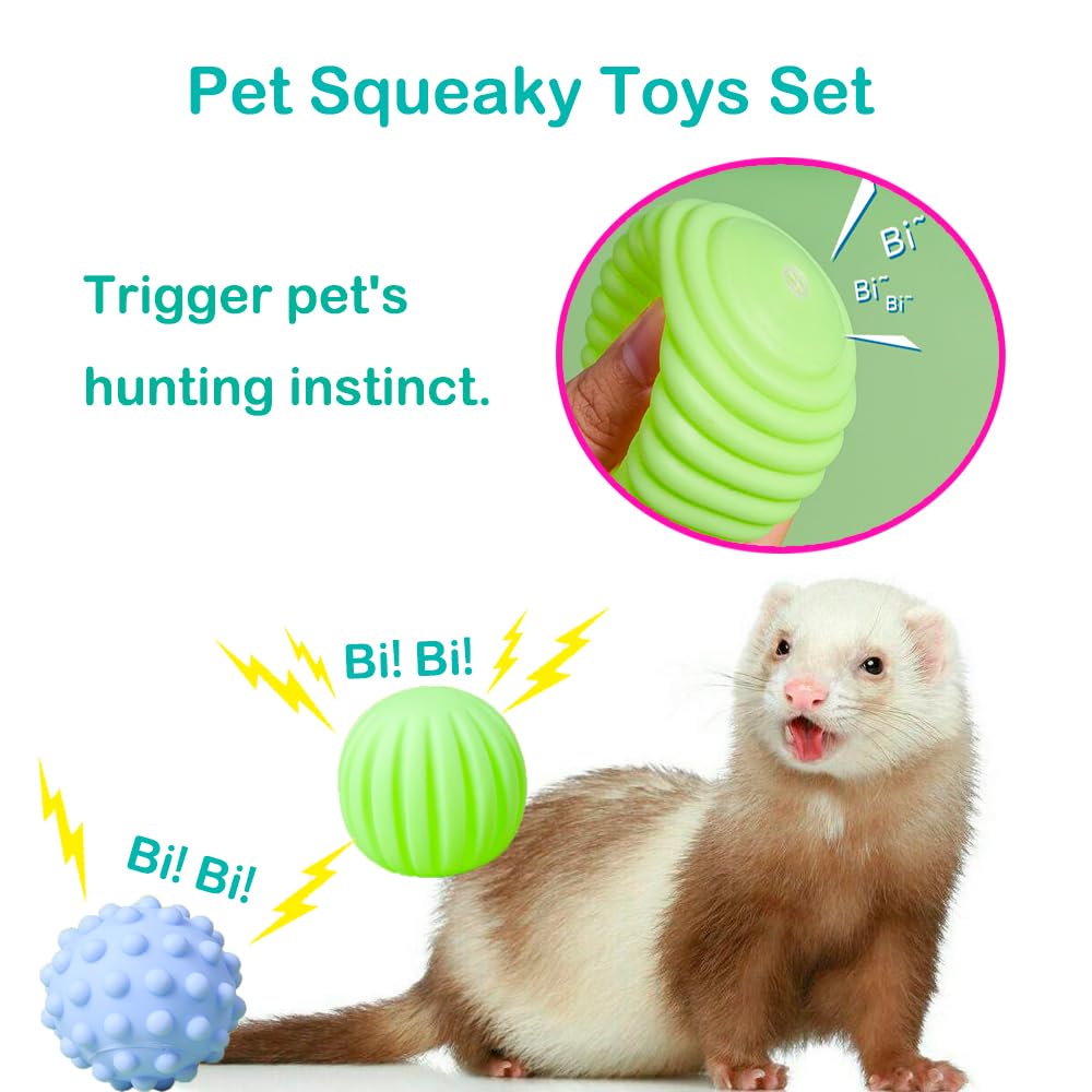 14 Pcs Ferret Squeaky Toys Set Rubber Balls Ferret Teeth Grinding Chewing Balls Teething Bouncy Bell Ball Interactive Sound Sque
