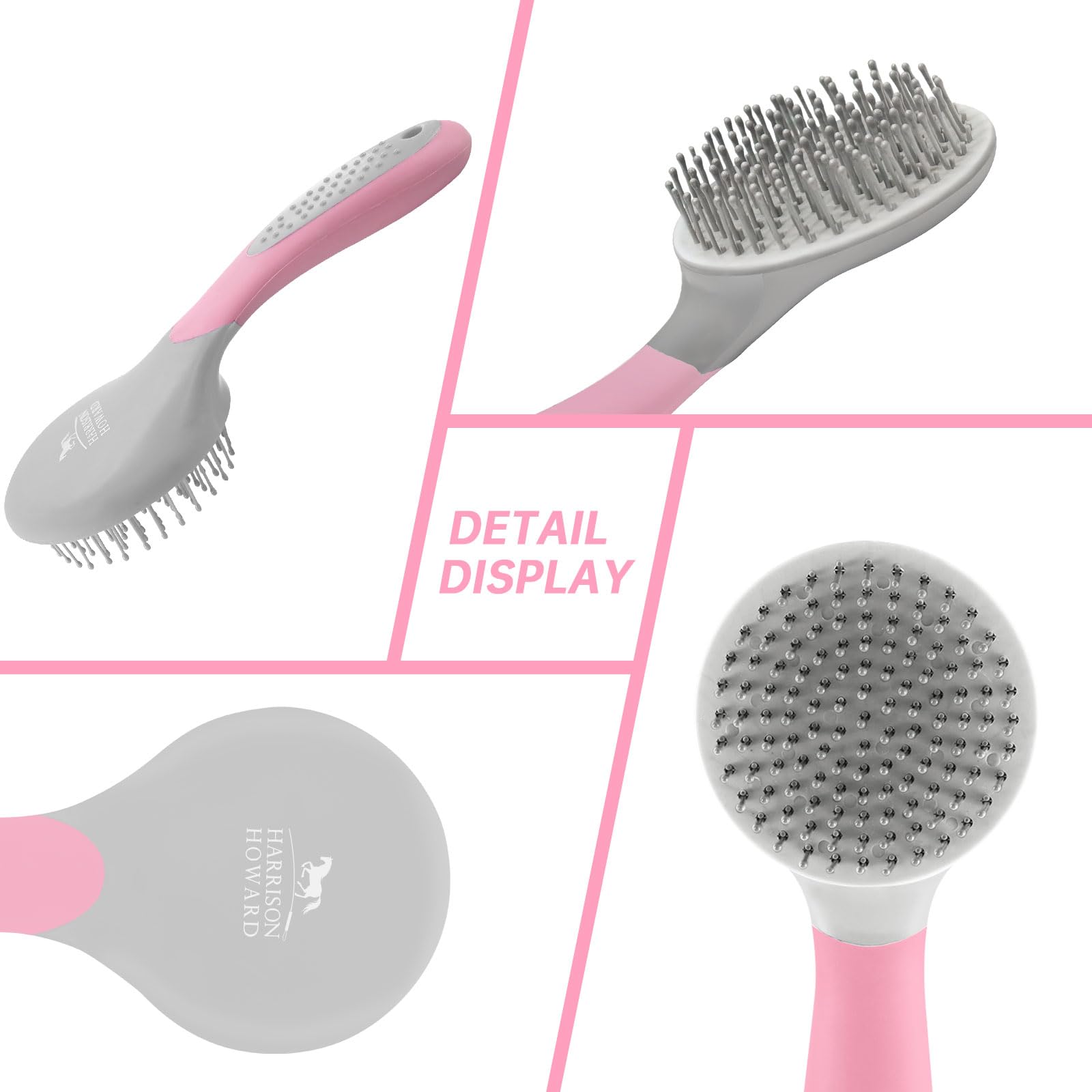 Harrison Howard Horse Mane And Tail Brush - Professional Equestrian Detangler Non-Slip Brush - Pink