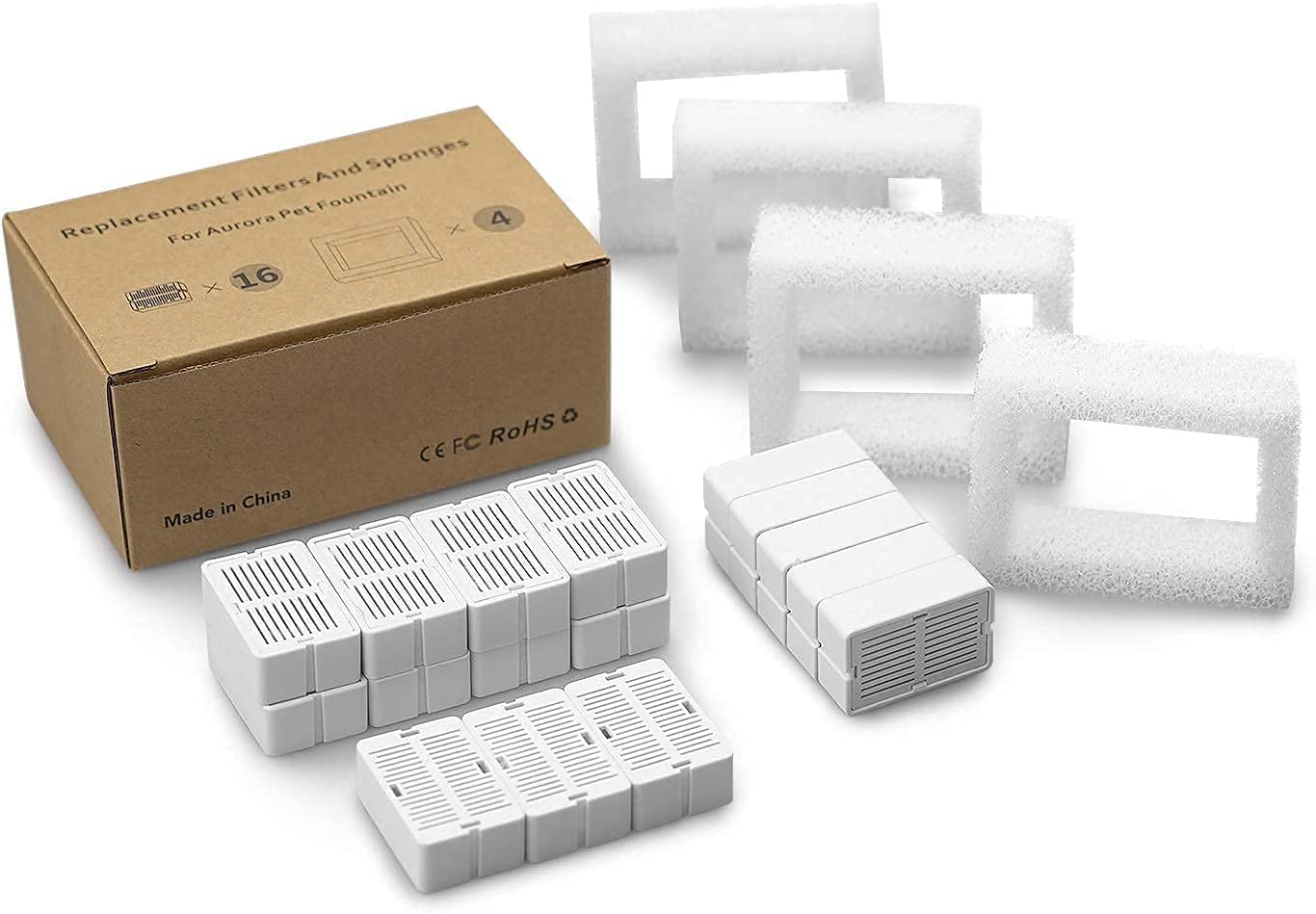 Cepheus 16 Pack Cat Water Fountain Filter With 4 Foam, Cupcake Pet Fountain Replacement Filters For Ceramic Cat Water Fountain, Carbon Fountain Filter Set