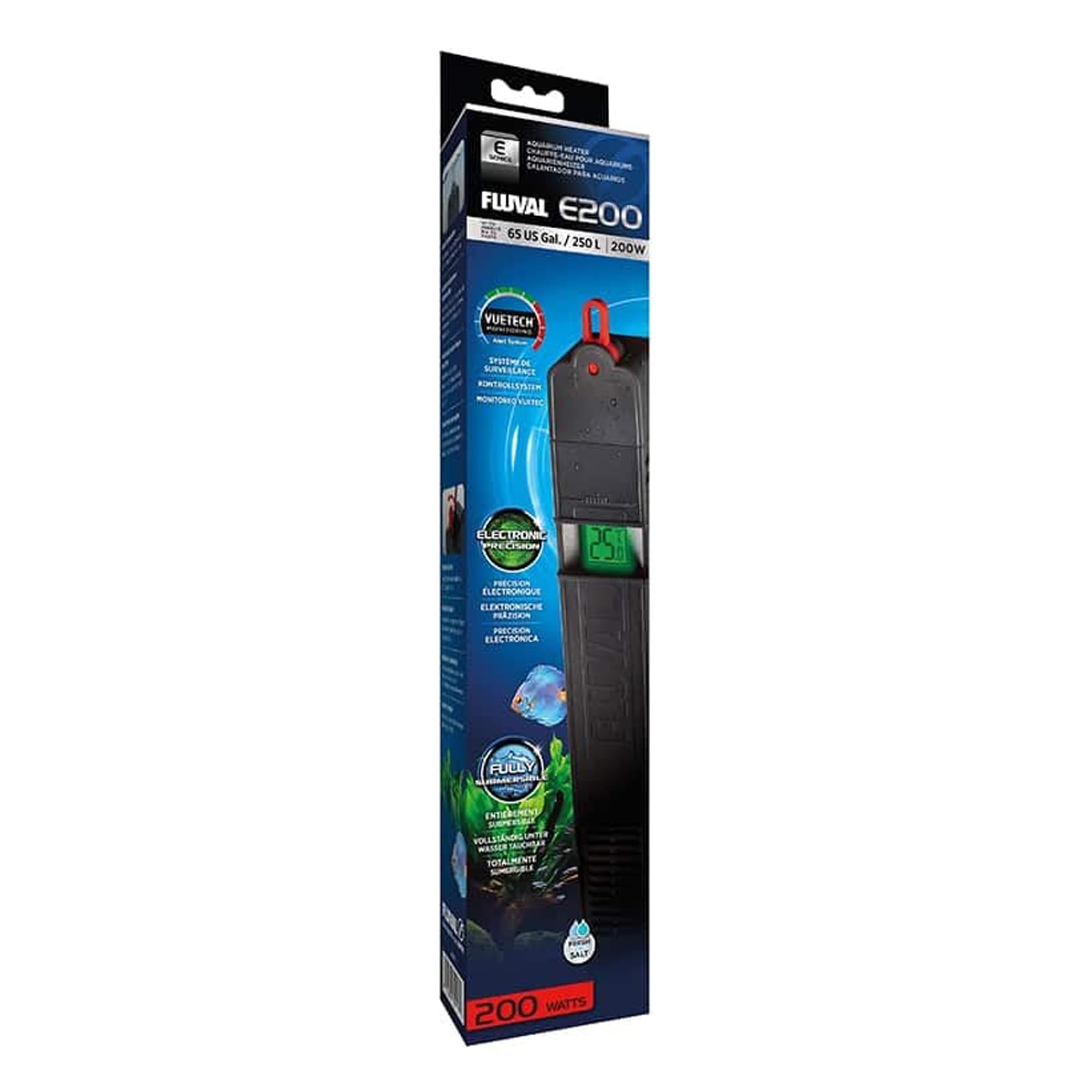 Fluval E200 Advanced Electronic Heater, 100-Watt Heater For Aquariums Up To 65 Gal., A773,Black