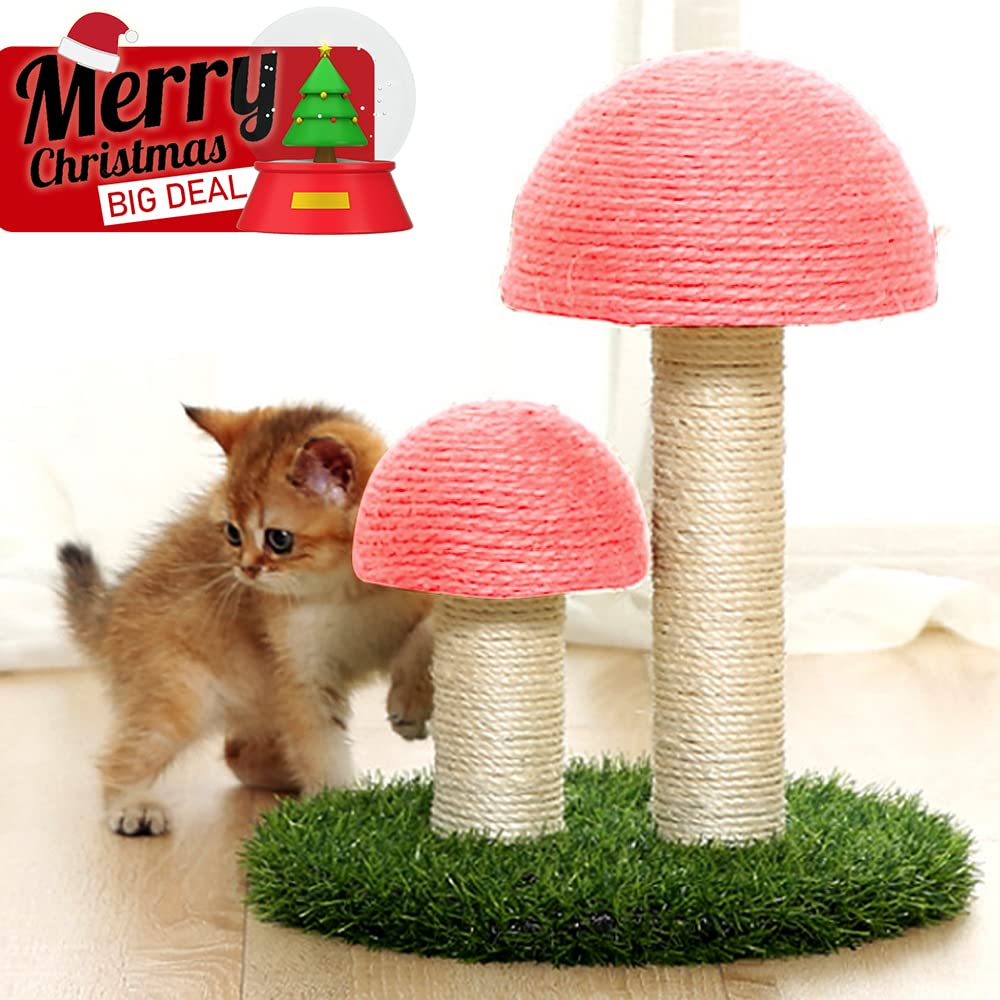 GiftParty Cat Scratching Post - Mushroom Design, Natural Sisal, 15x12 Inch Interactive Toy for Kittens - Pink Color