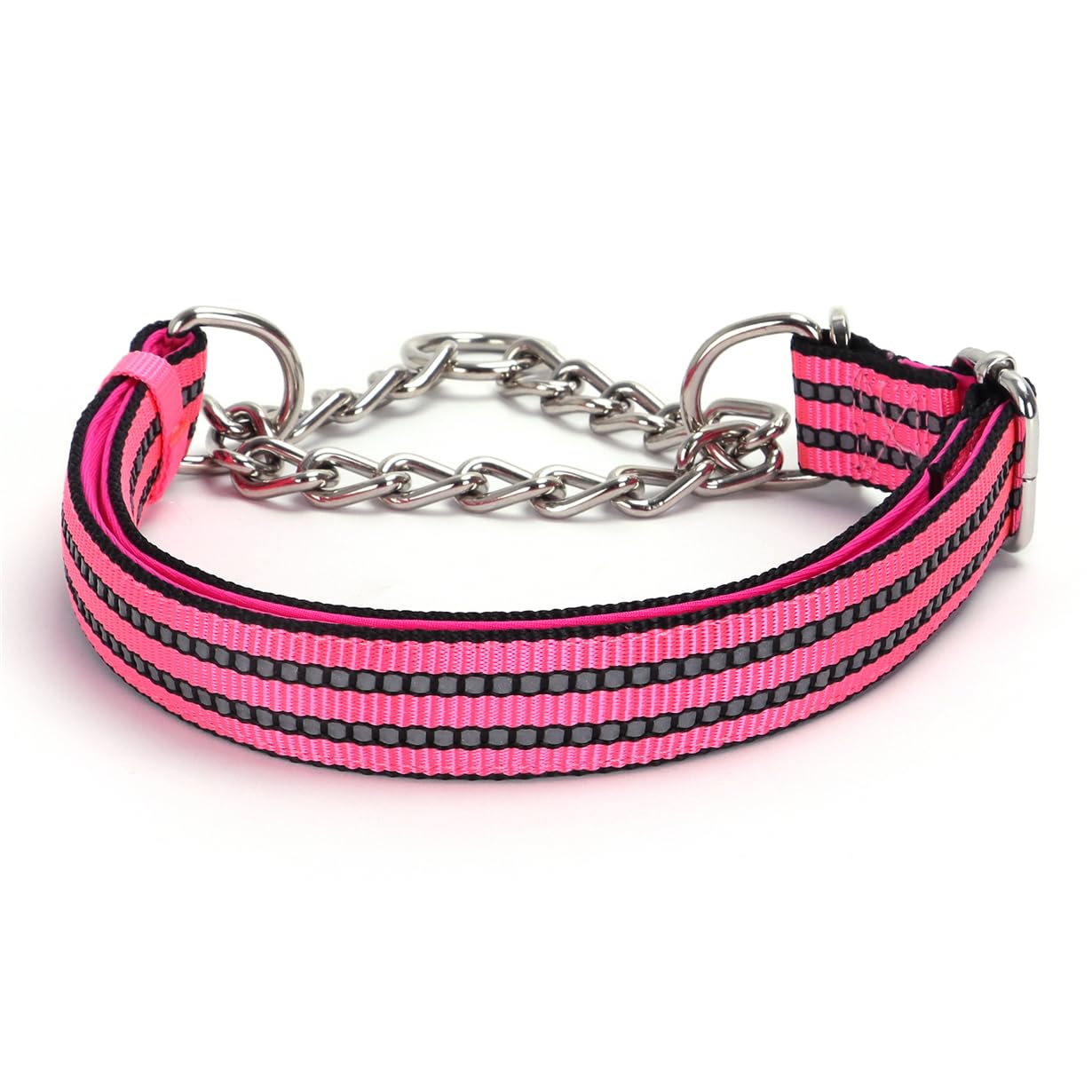 Pink Martingale Collar For Medium Dogs, Reflective Nylon Dog Chain Collar Heavy Duty Martingale Dog Collar With Stainless Steel