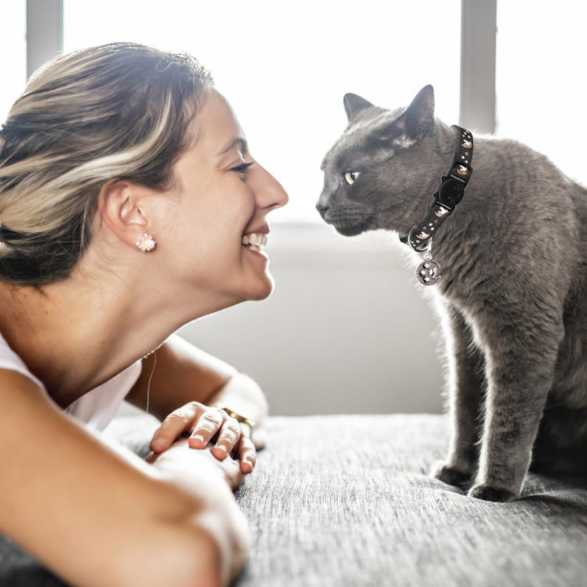 2Pcs Breakaway Cats Collars Cat Collars For Boy & Girl Cats Adjustable Kitten Collars With Bell,Black+Gray,8''-13.1''