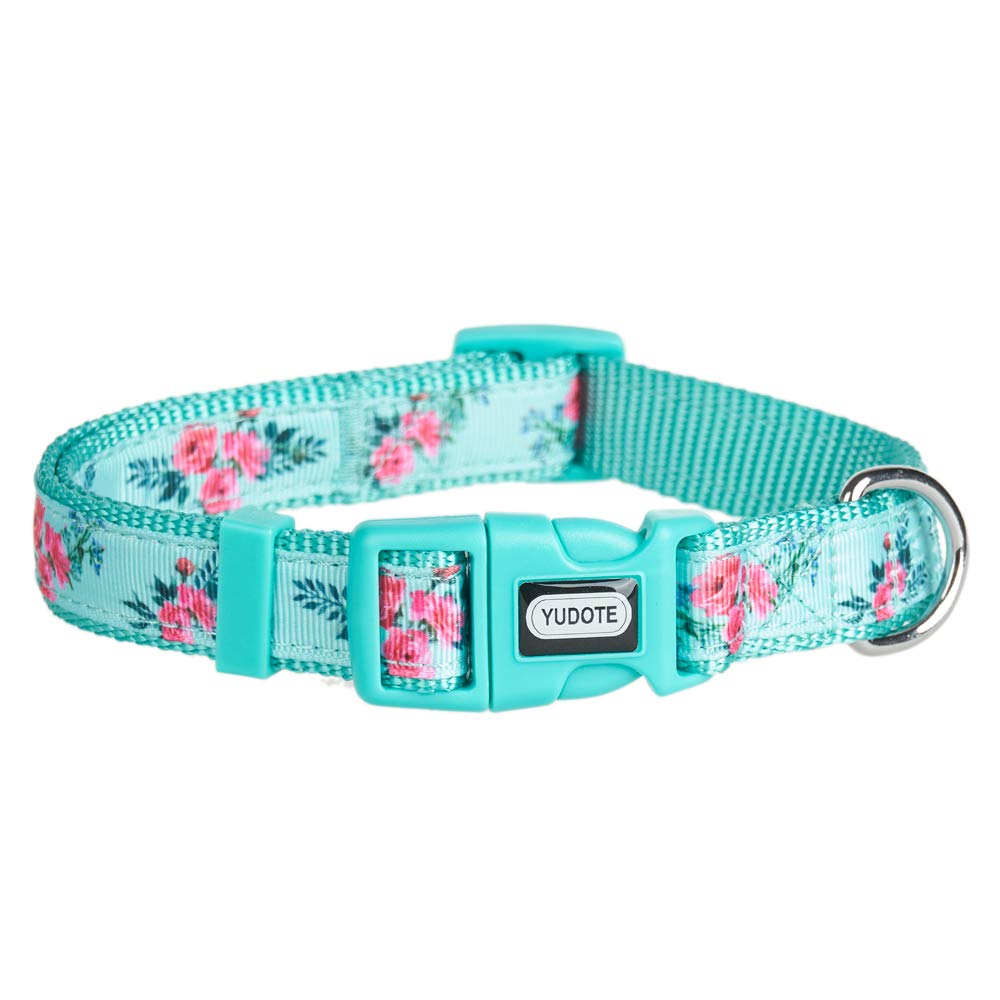 Yudote Floral Dog Collars Adjustable Nylon Collar With Quick Release Buckle For Female & Male Dogs,Green,Medium