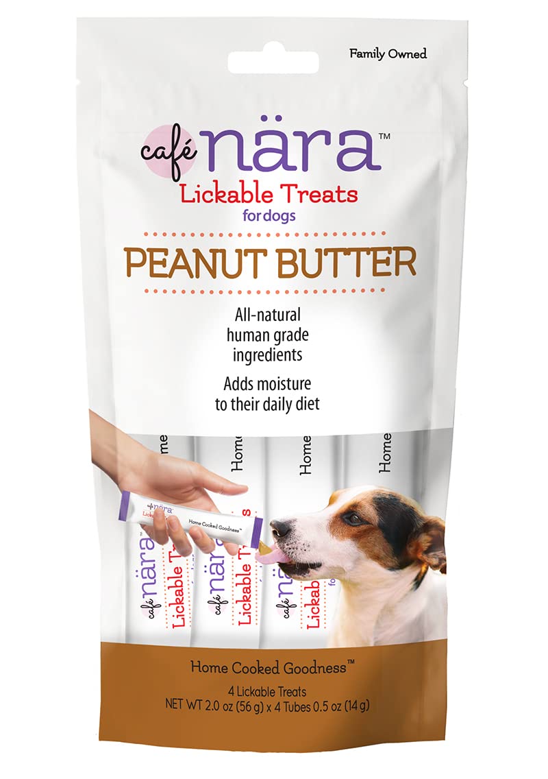 Caf   Nara - Peanut Butter Lickable Treat for Dogs - Supports Pet Hydration - Wet Dog Food/Meal Topper - Traceable Ingredients -