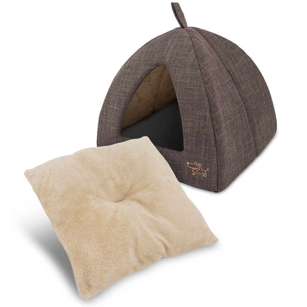 Pet Tent-Soft Bed For Dog And Cat By Best Pet Supplies - Brown Linen, 19'' X 19'' X H:19''