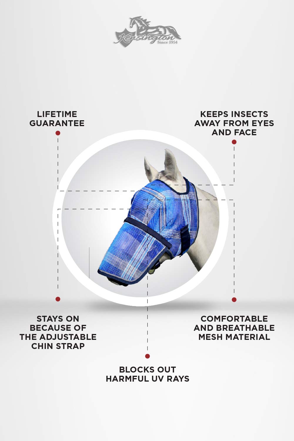 Kensington Signature Fly Mask w/Removable Nose (XL-Lrg.Horse, 181 - Kentucky Blue)