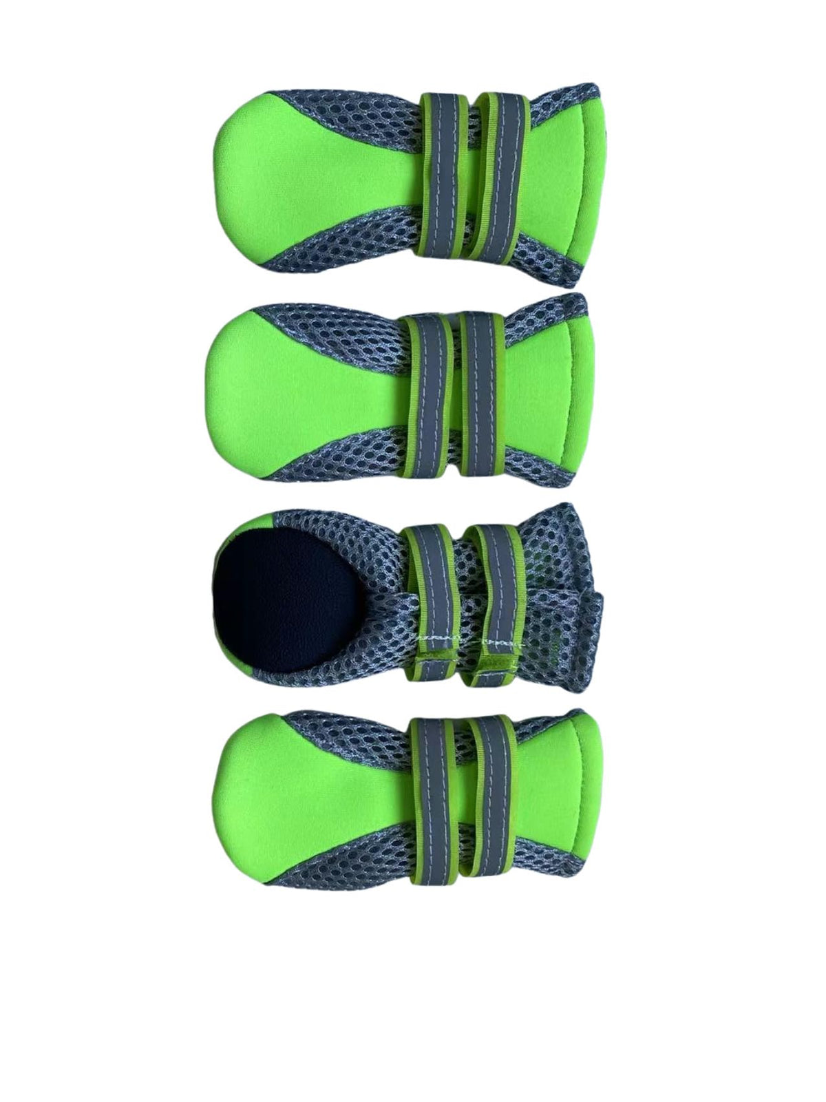 Lonsuneer Puppy Soft Sole Nonslip Mesh Boots, With 2 Reflective Straps, Inner Width 1.6 Inch, Set Of 4, Bright Green