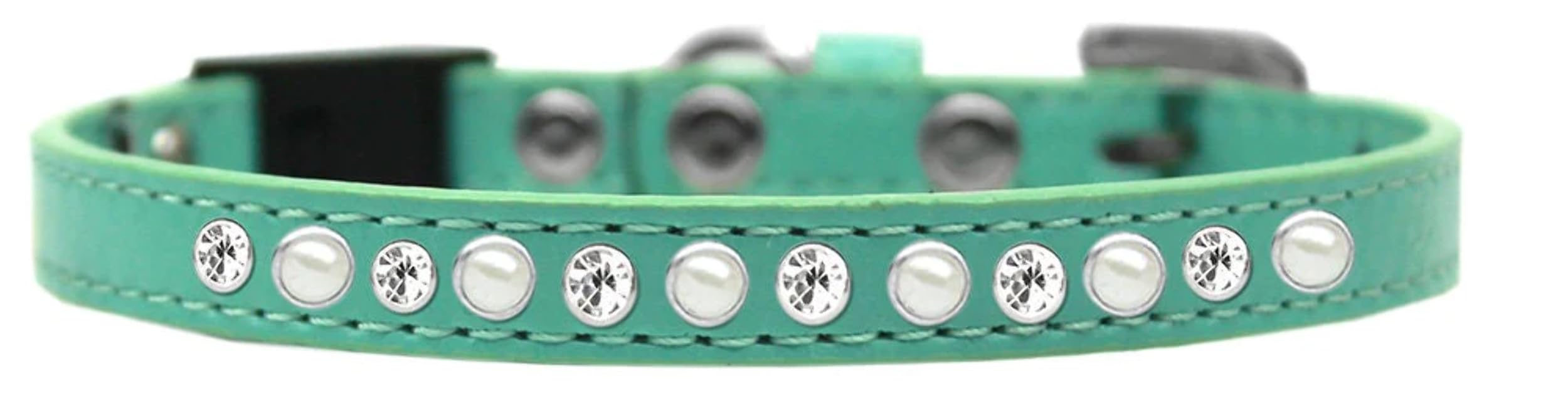 Breakaway Cat Collar, &quot;Pearl & Clear Jewel&quot; Aqua 10