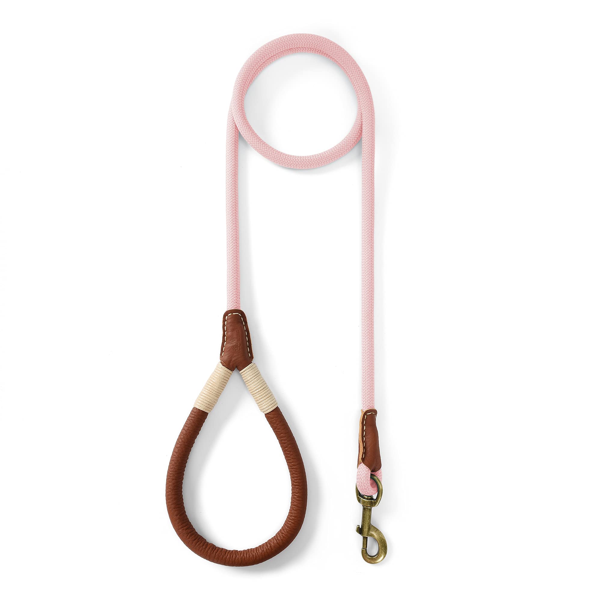 Mile High Life | Premium Leather Dog Leash | Strong Rope Dog Leash | Leather Handle | Heavy Duty Clasp | Small Medium Large Dogs | Diameter 1/2' (Pink, 6 Feet)