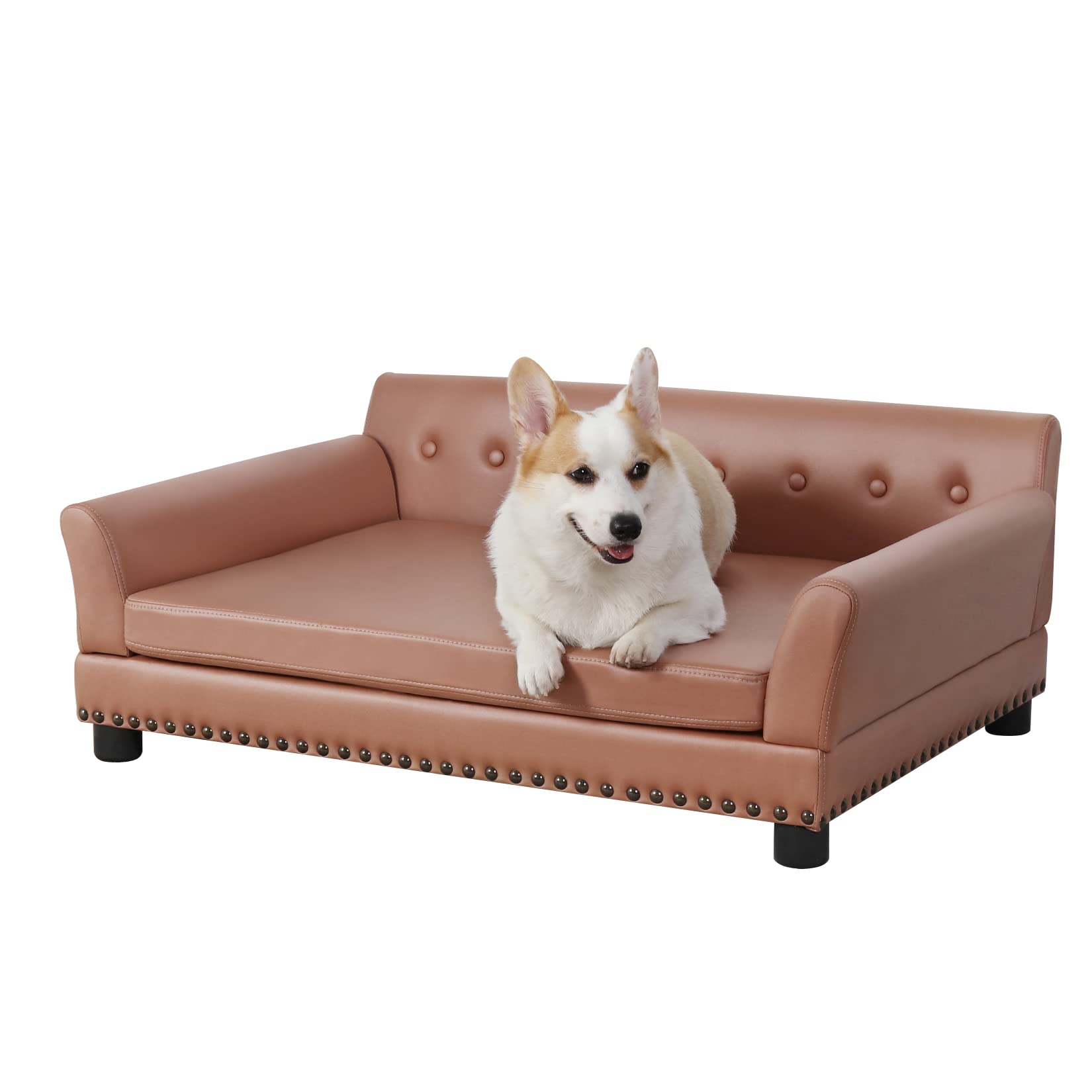 Bingopaw Large Dog Sofa Bed: Dogs Indoor Raised Lounge Chaise Couches Made By Faux Leather - Big Fancy Doggy Furniture Style Bed