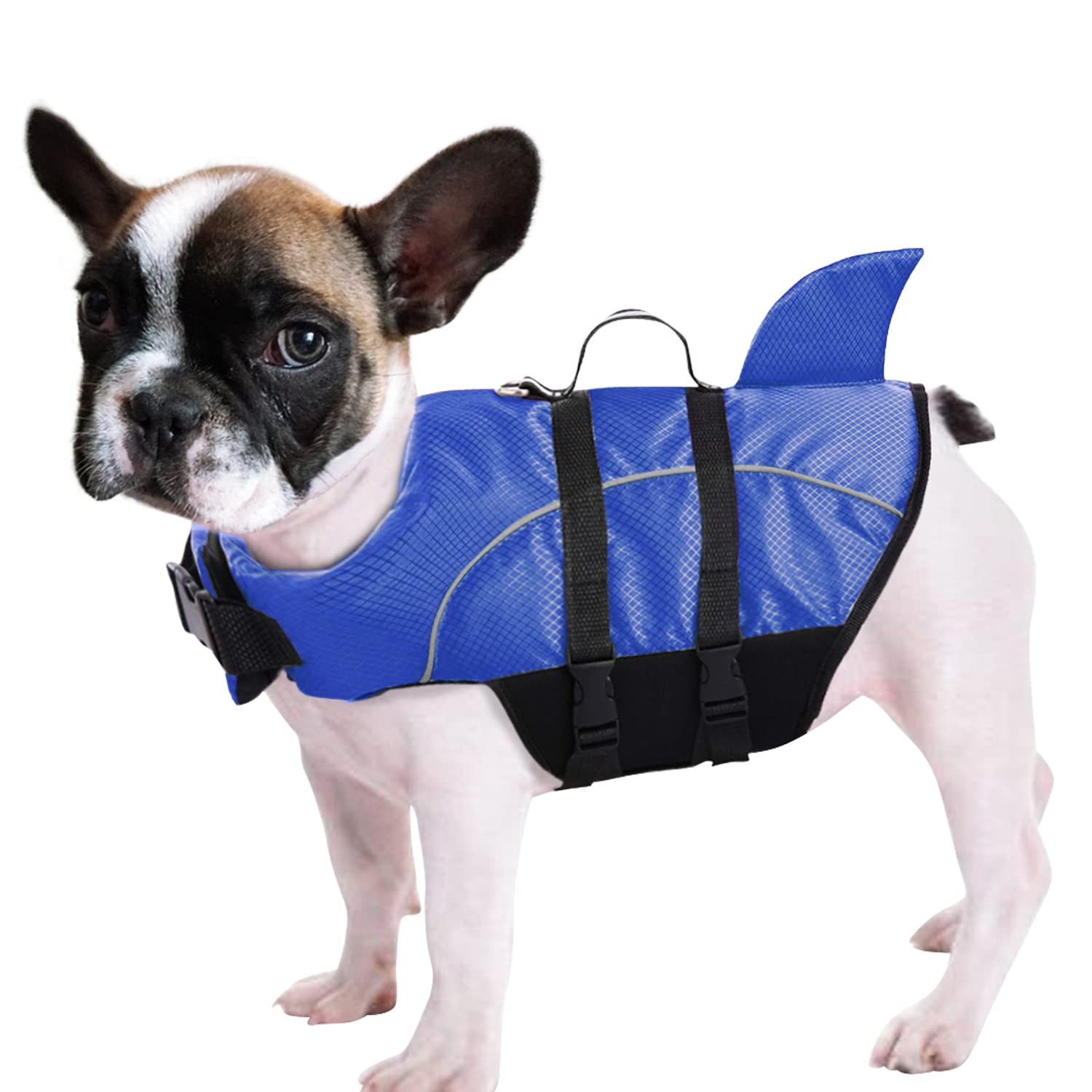 Ripstop Dog Life Jacket Shark Life Vest For Dogs, Safety Lifesaver With High Buoyancy And Lift Handle For Small And Medium Breeds(Blue L)